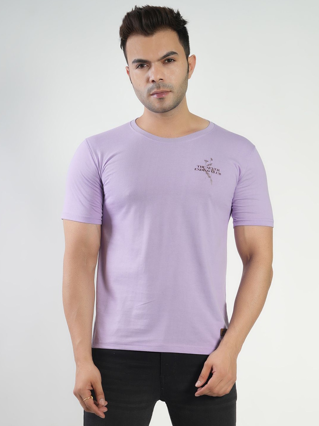 

Polo Plus Men Graphic Printed Round Neck Cotton T-Shirt, Lavender