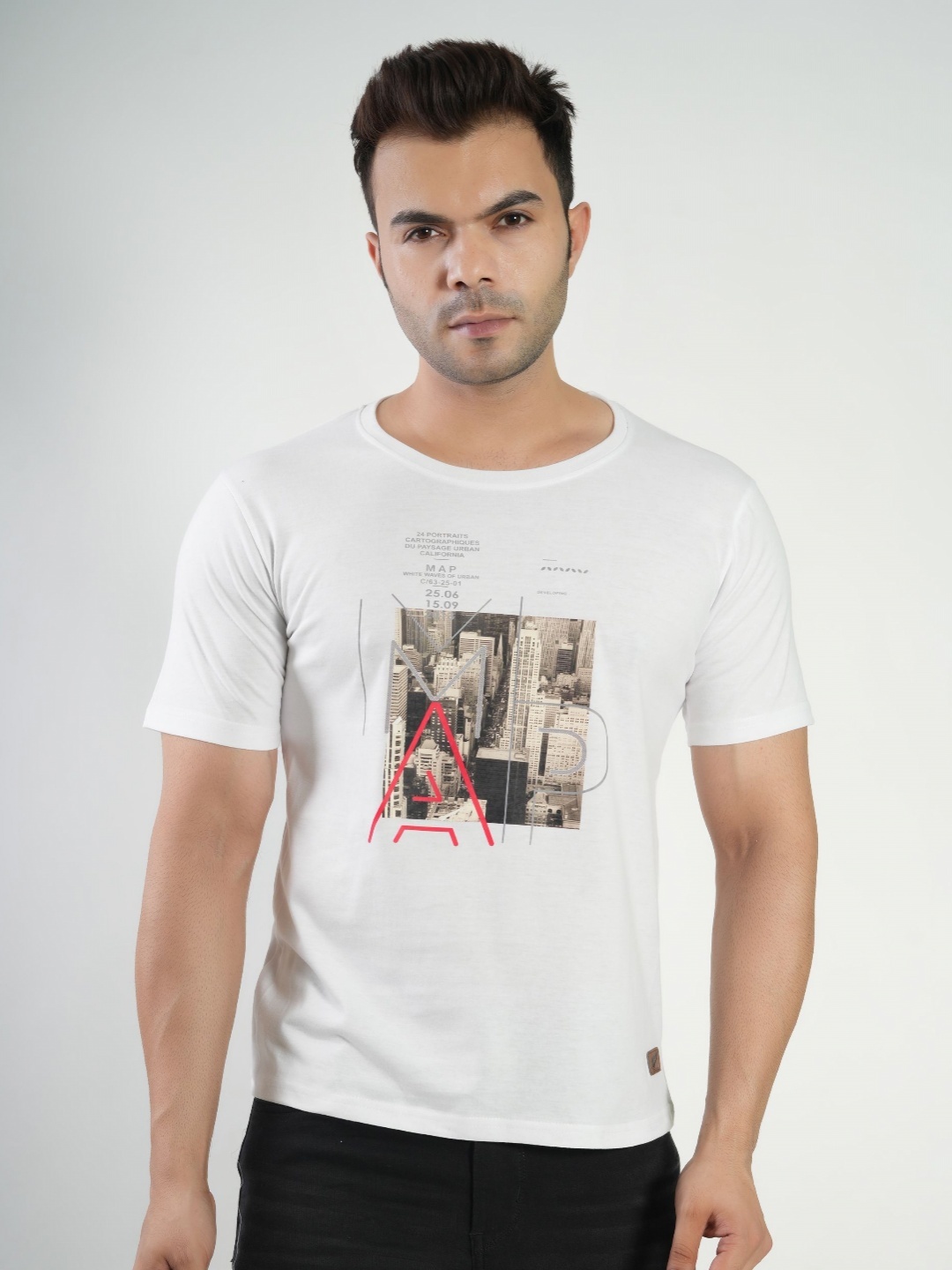 

Polo Plus Men Graphic Printed Round Neck Cotton T-Shirt, White