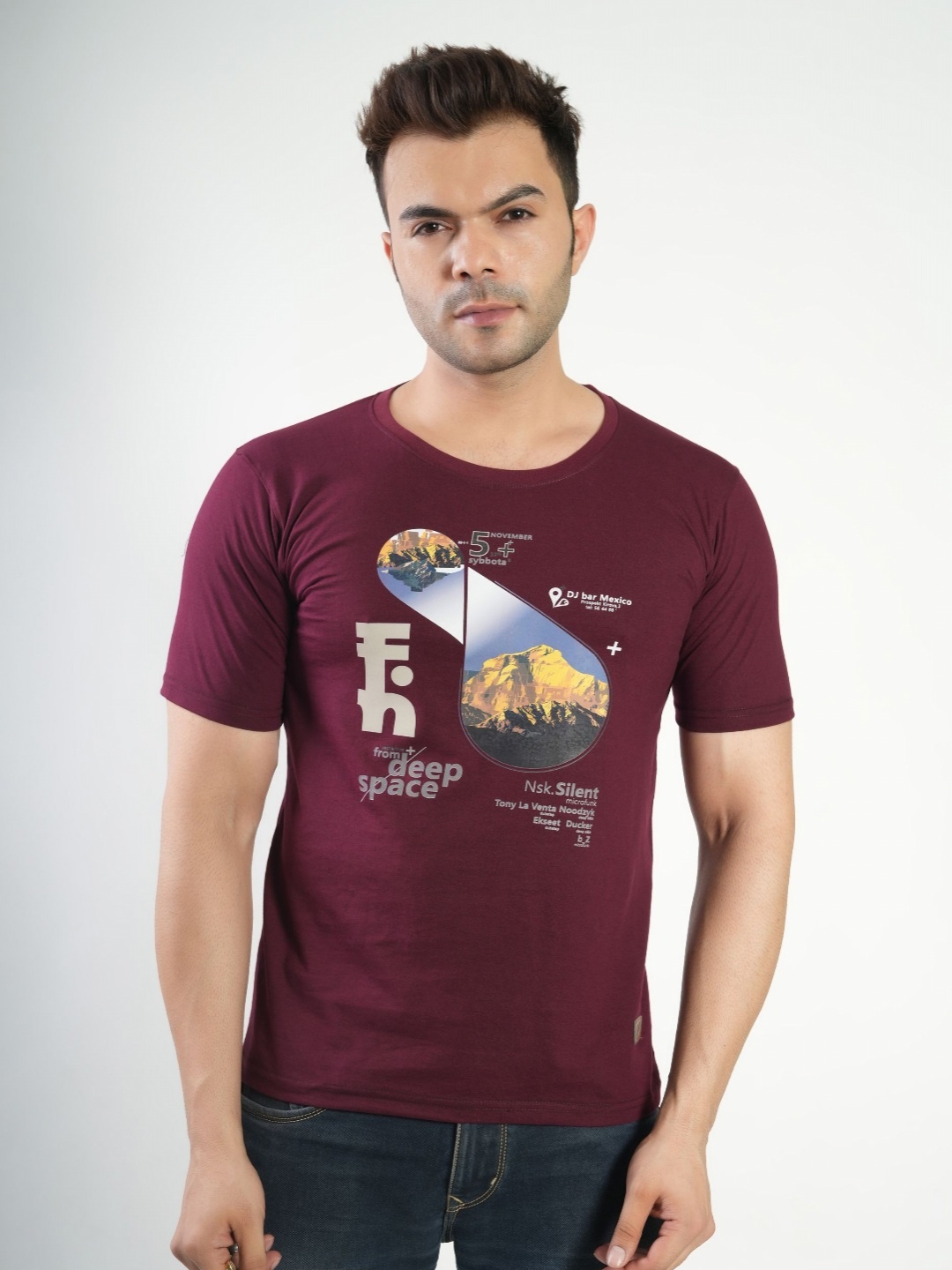 

Polo Plus Men Graphic Printed Round Neck Cotton T-Shirt, Maroon