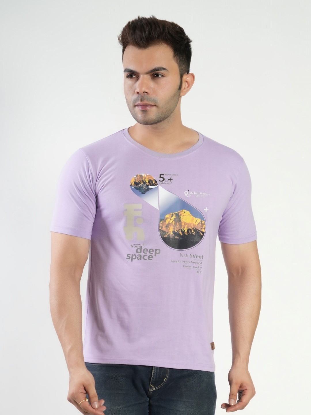 

Polo Plus Men Graphic Printed Round Neck Cotton T-Shirt, Lavender