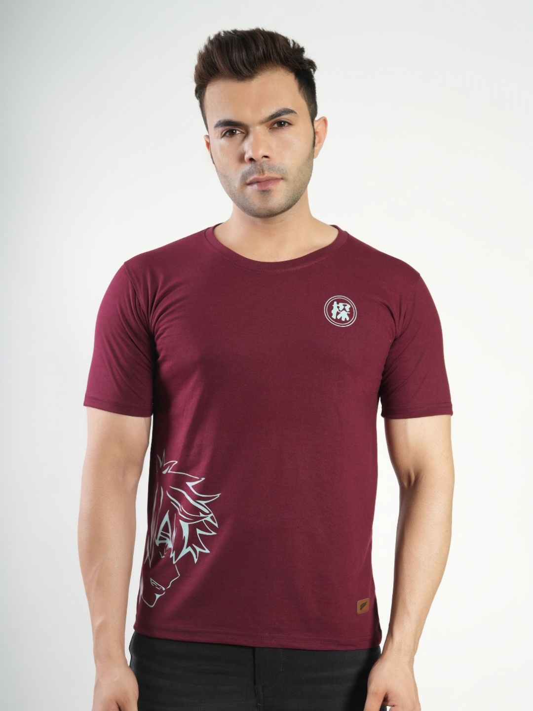 Polo Plus Men Graphic Printed Round Neck Cotton T-Shirt, Maroon
