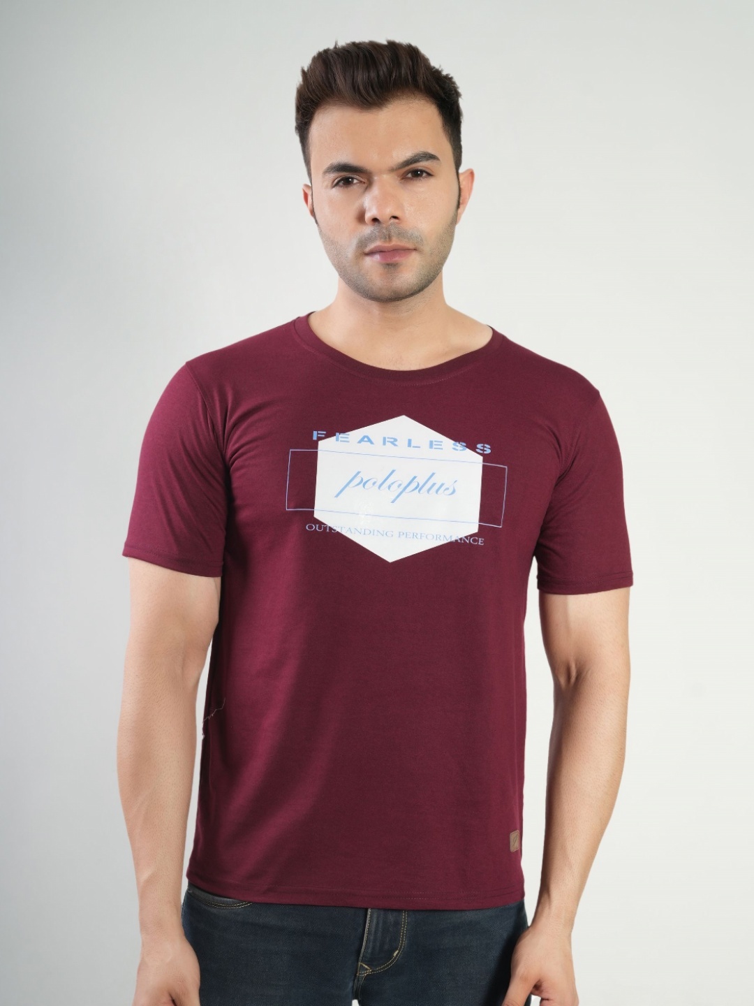 

Polo Plus Men Graphic Printed Round Neck Cotton T-Shirt, Maroon