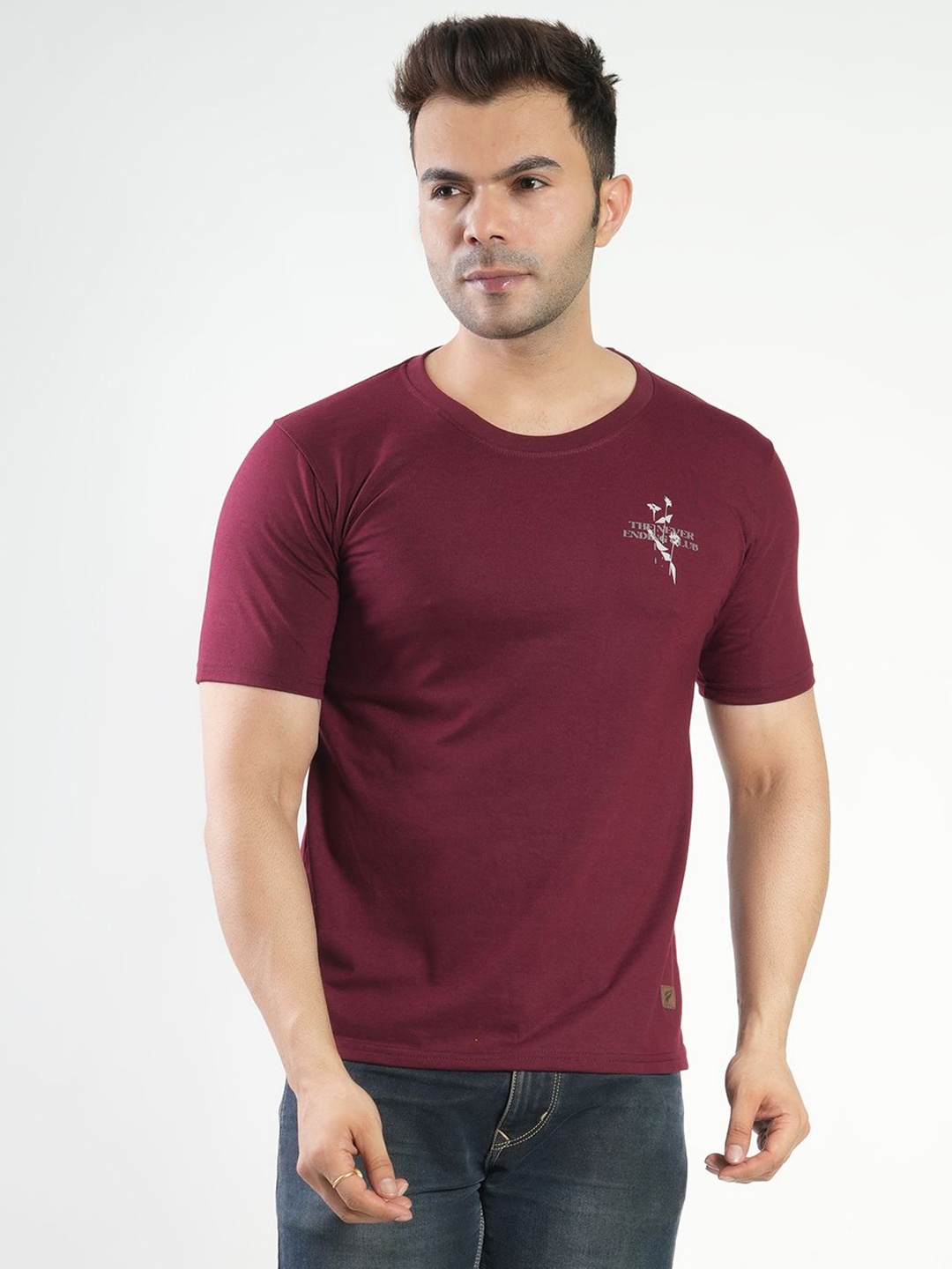 

Polo Plus Men Graphic Printed Round Neck Cotton T-Shirt, Maroon