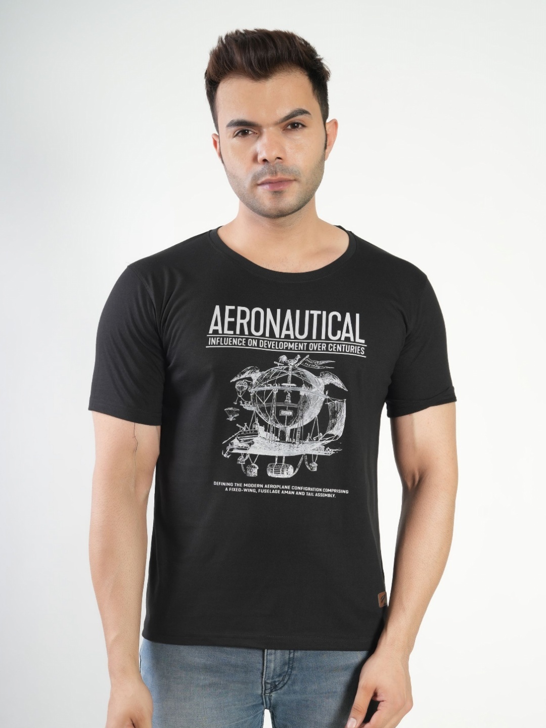 

Polo Plus Men Graphic Printed Round Neck Cotton T-Shirt, Black