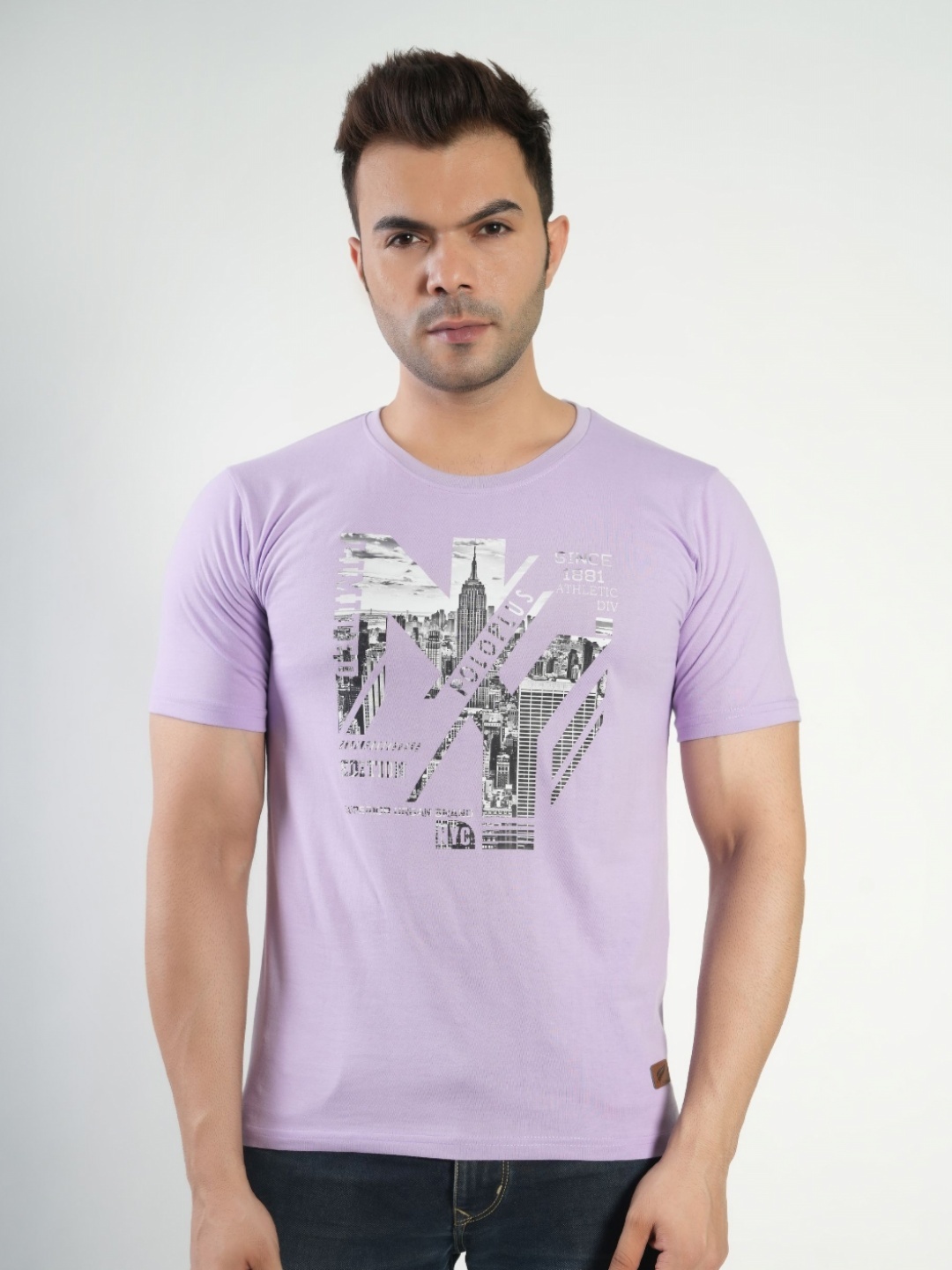 

Polo Plus Men Printed Round Neck Cotton T-Shirt, Lavender