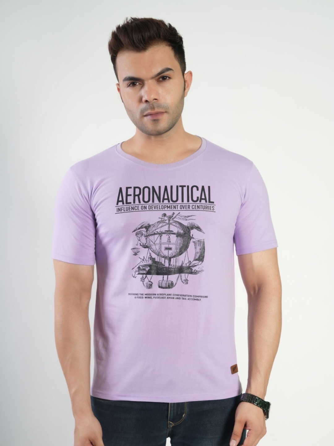 

Polo Plus Men Graphic Printed Round Neck Cotton T-Shirt, Lavender
