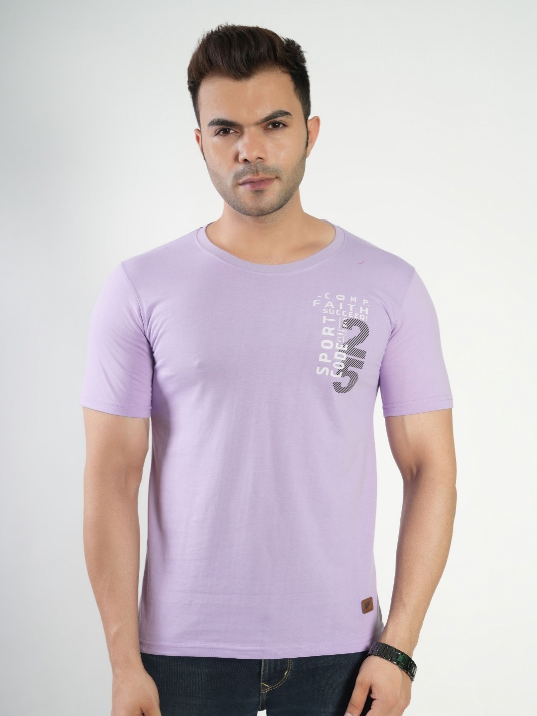 

Polo Plus Men Graphic Printed Round Neck Cotton T-Shirt, Lavender