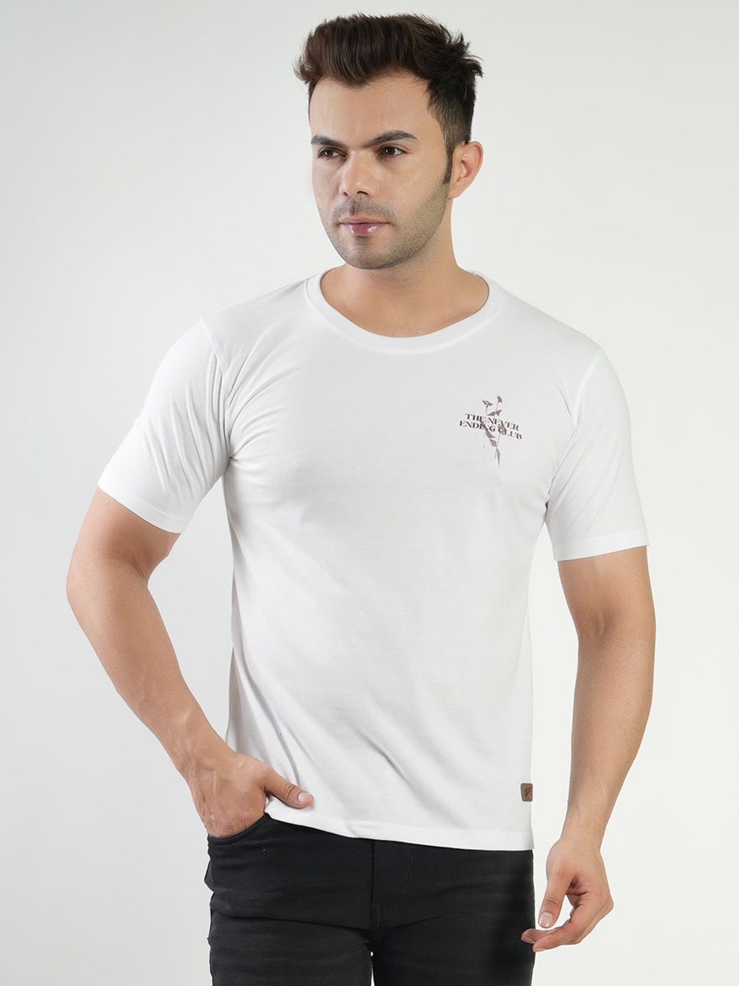 

Polo Plus Men Graphic Printed Round Neck Cotton T-Shirt, White