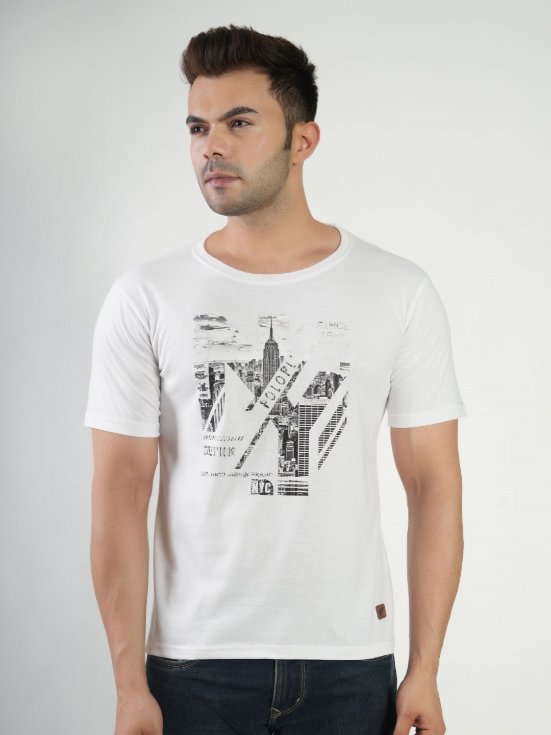 

Polo Plus Men Graphic Printed Round Neck Cotton T-Shirt, White