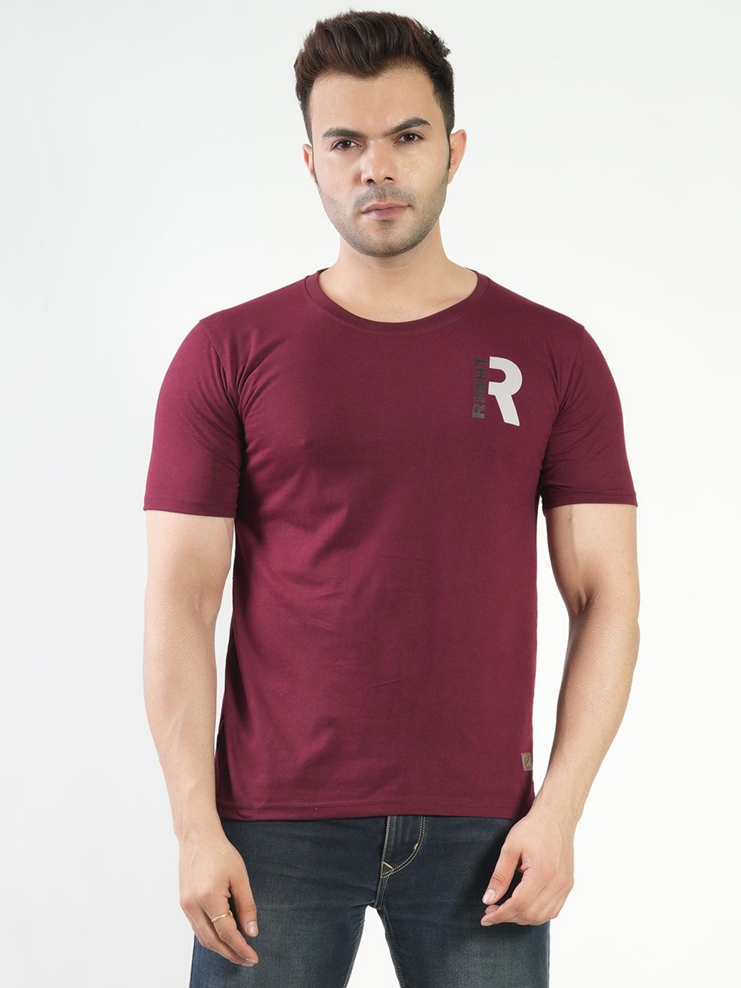 

Polo Plus Men Graphic Printed Round Neck Cotton T-Shirt, Maroon