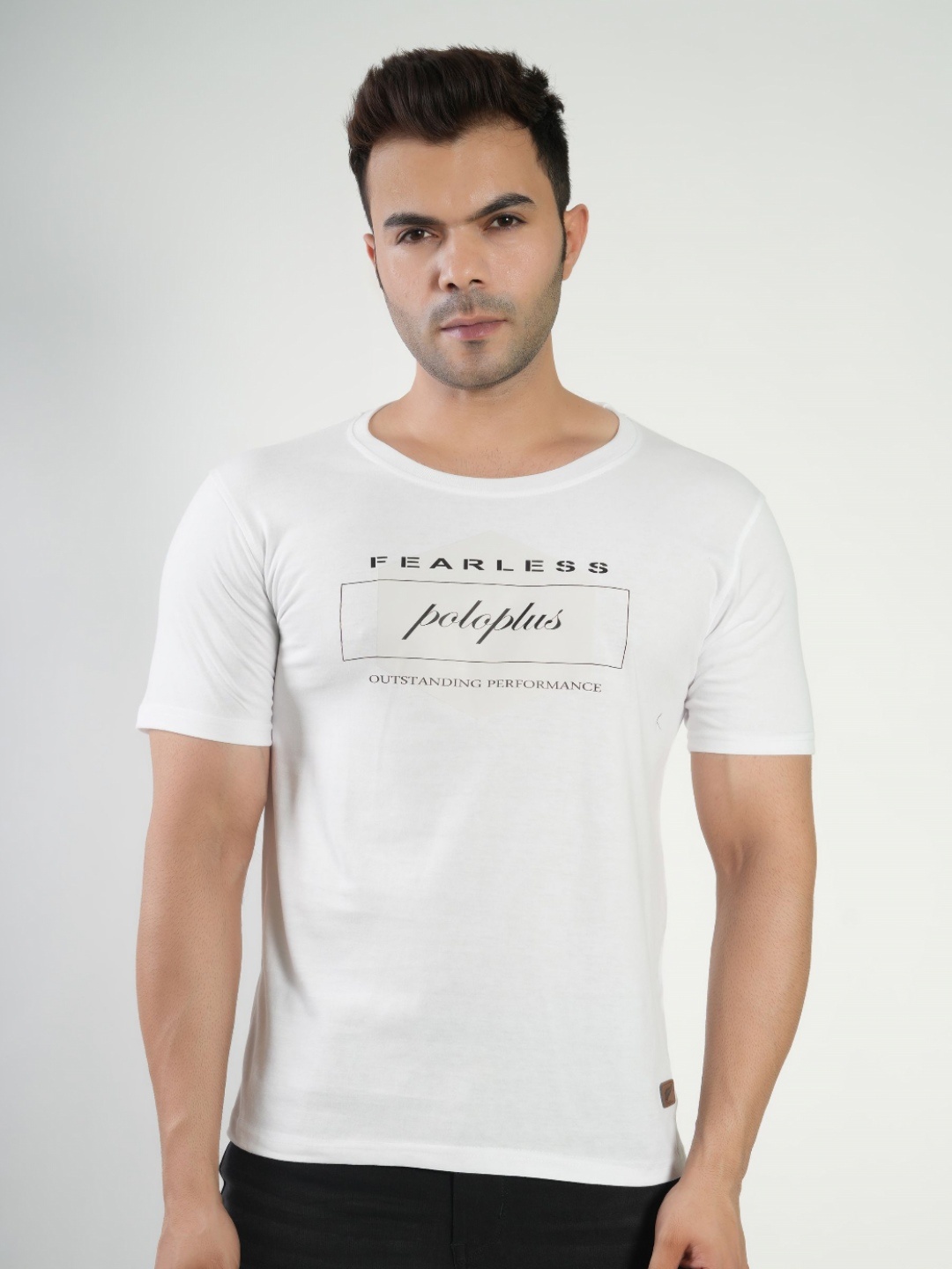 

Polo Plus Men Graphic Printed Round Neck Cotton T-Shirt, White