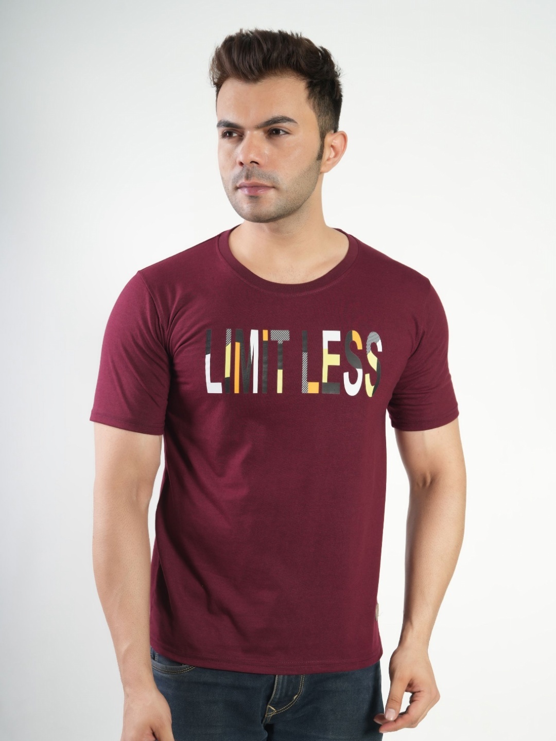 

Polo Plus Men Graphic Printed Round Neck Cotton T-Shirt, Maroon