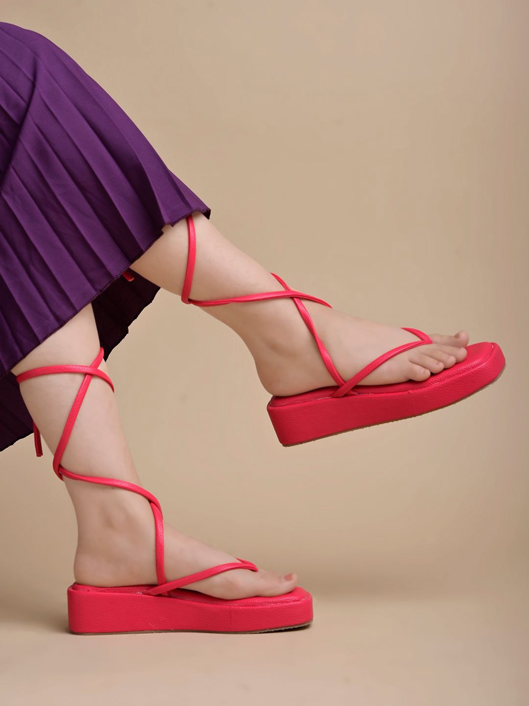 

Shoetopia High-Top Platform Gladiators, Pink