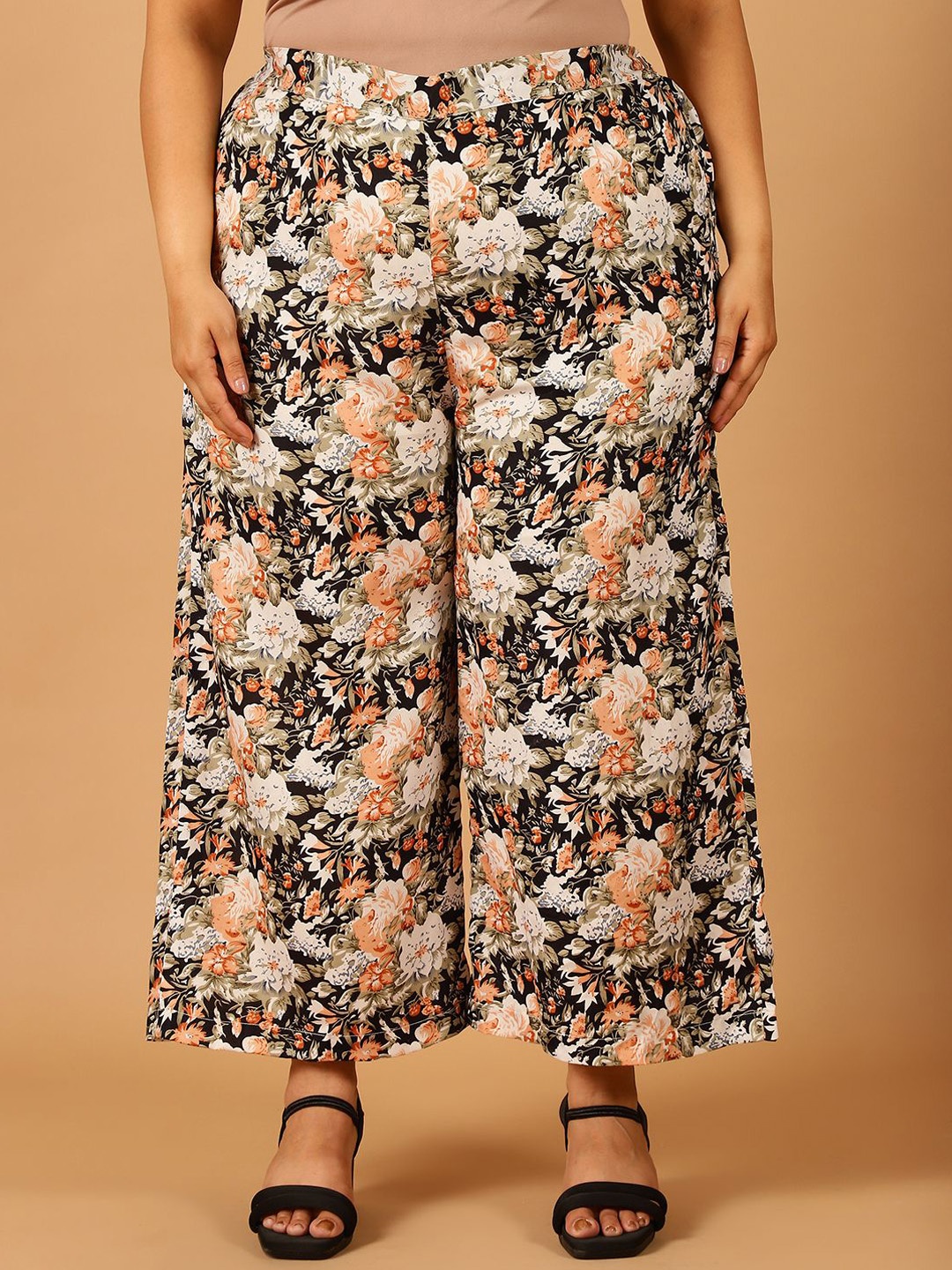 

COLOR STUDIO Women Floral Printed Comfort Loose Fit Wrinkle Free Trousers, Black