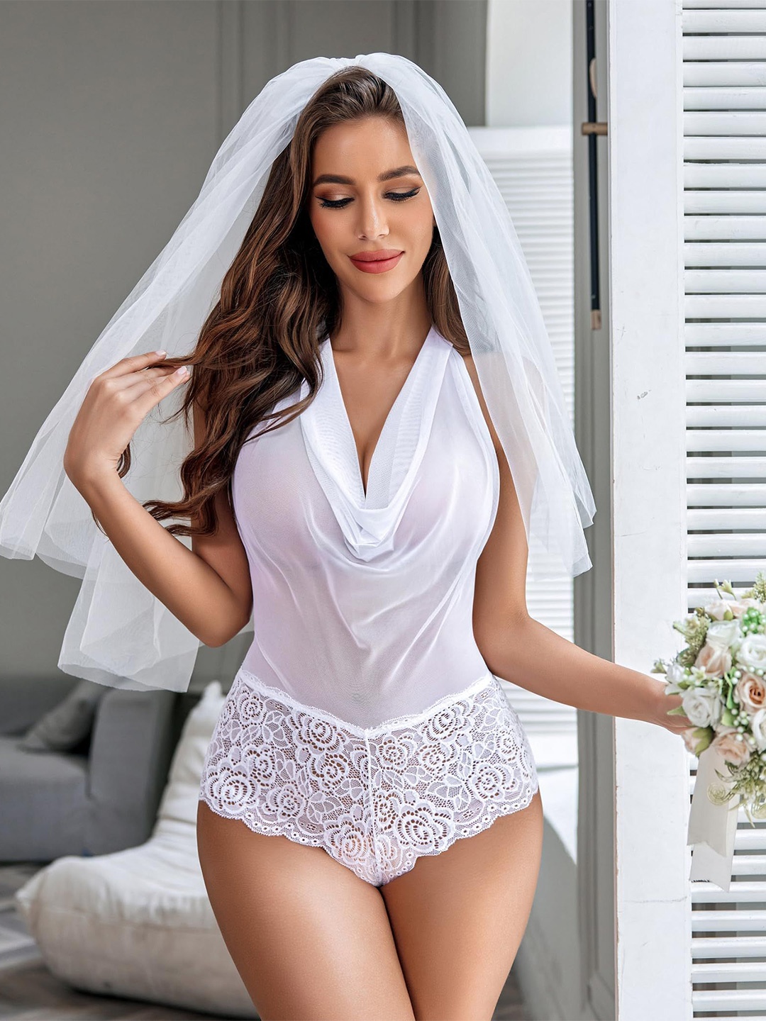 

SSoShHub Bottom Lace Strip Babydoll, White