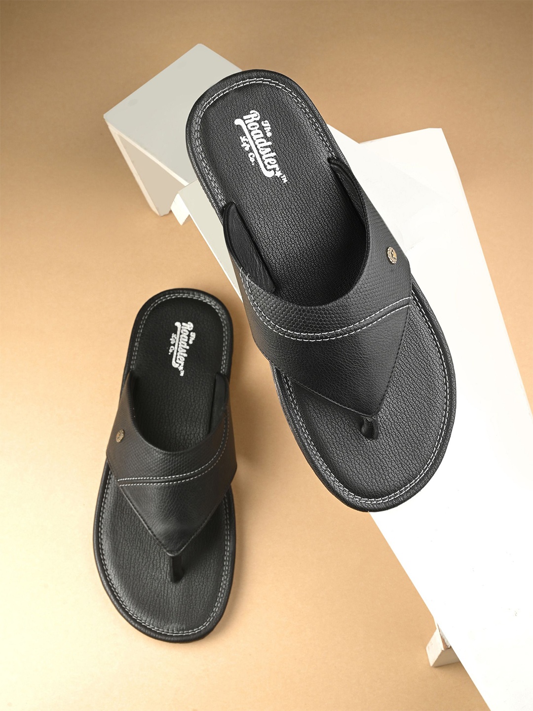 

The Roadster Lifestyle Co Men Tstrap Slip on Comfort Sandals, Black