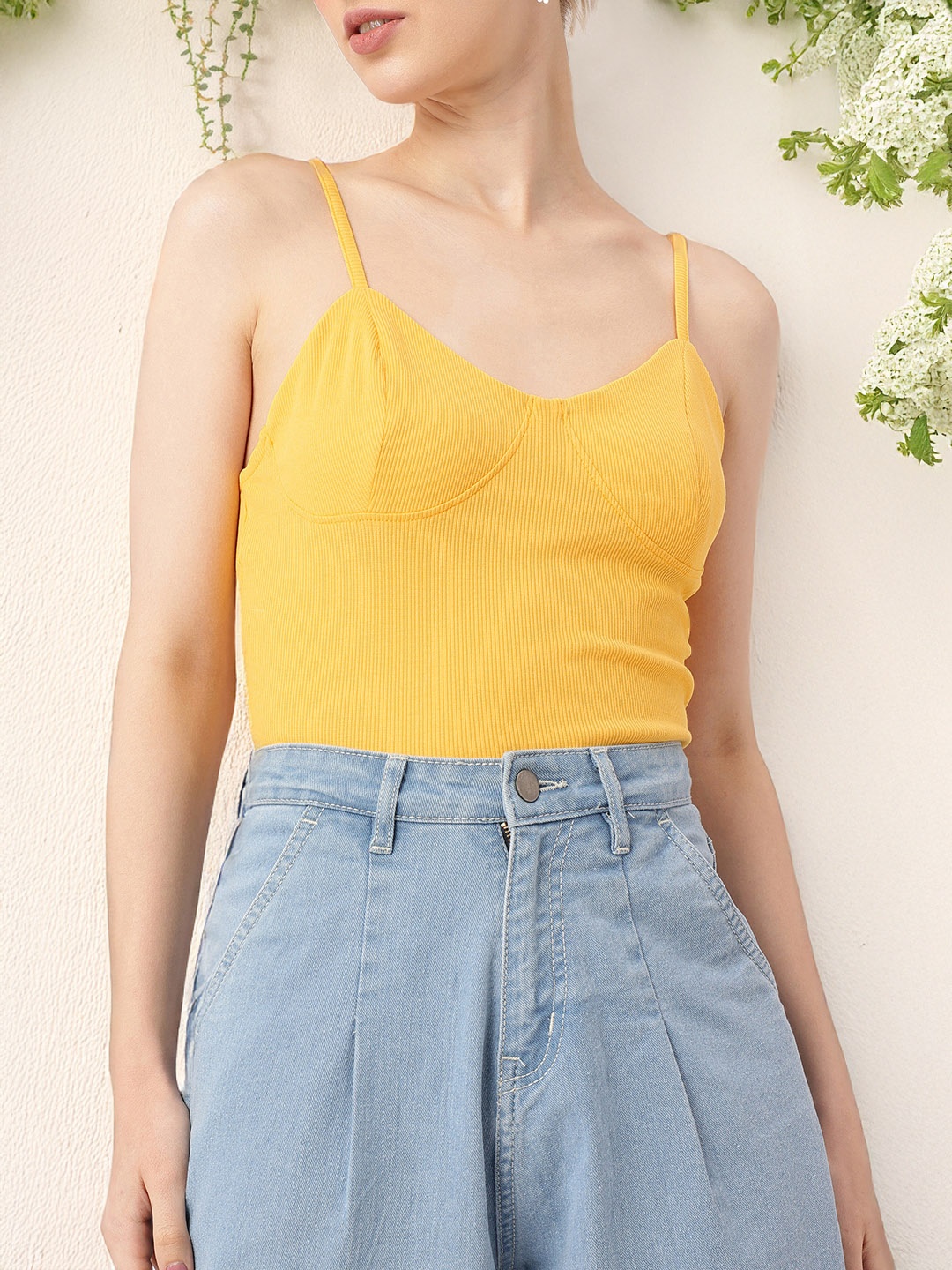 

DressBerry Knitted Nirvana Ribbed Corset Top, Mustard