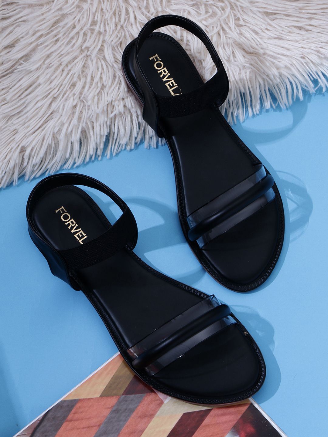 

FORVELA Women Open Toe Flats, Black