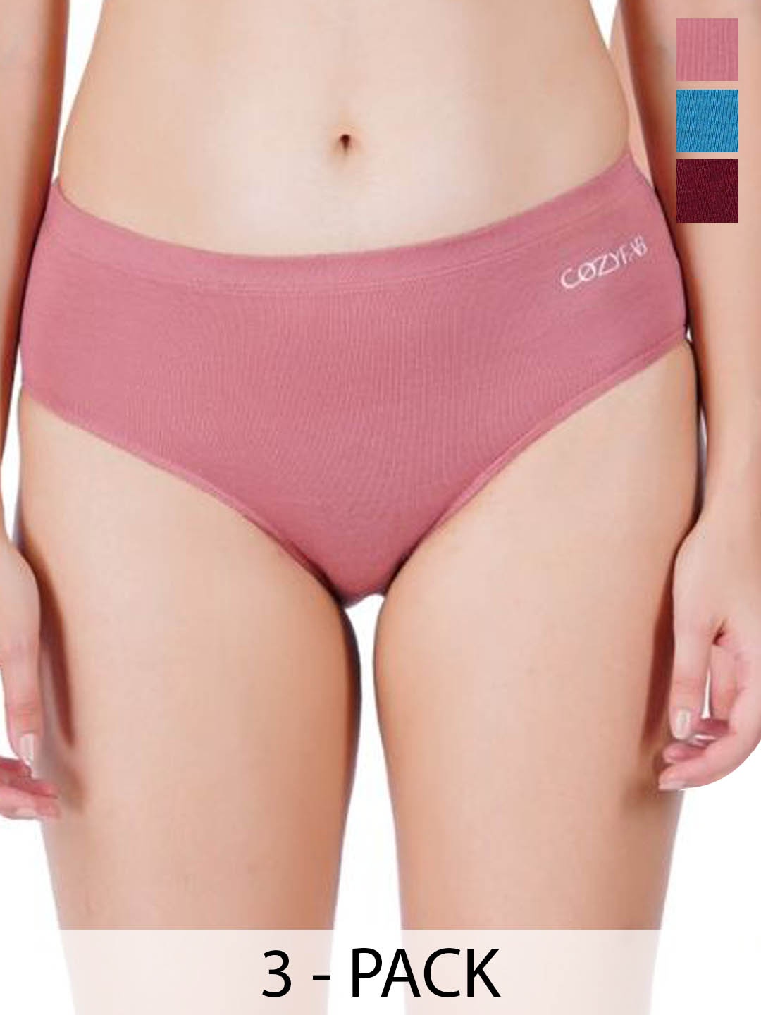 

CozyFab Women Anti Bacterial Pack of 3 Mid Rise Cotton Hipster Briefs, Maroon