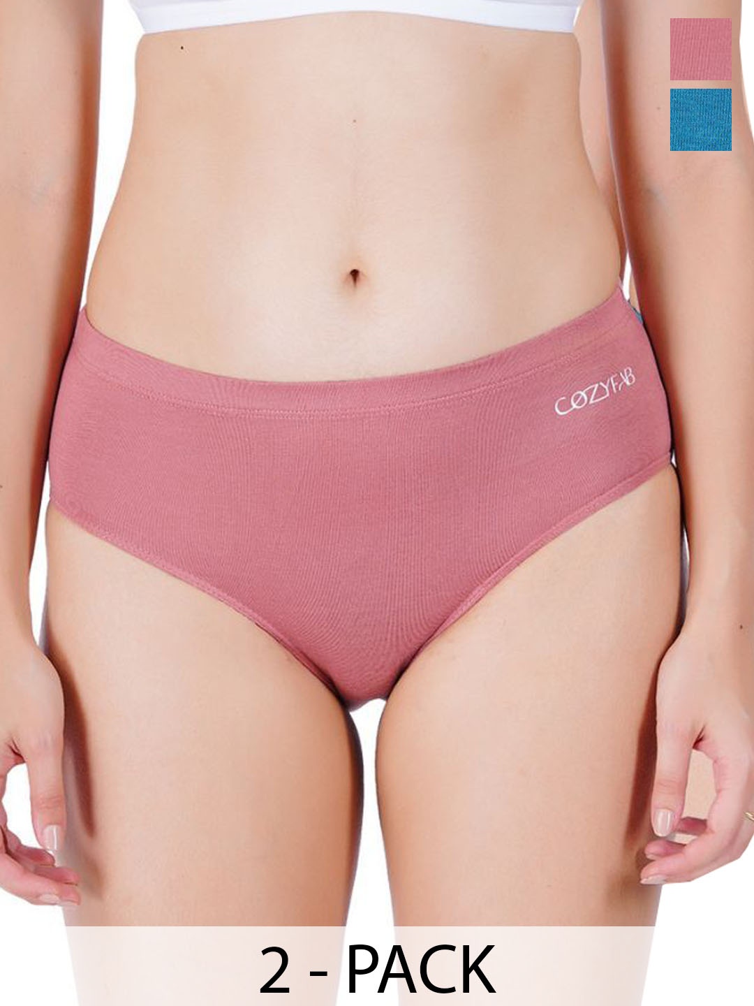 

CozyFab Pack of 2 Mid-Rise Hipster Briefs CF-H-Teal Pink