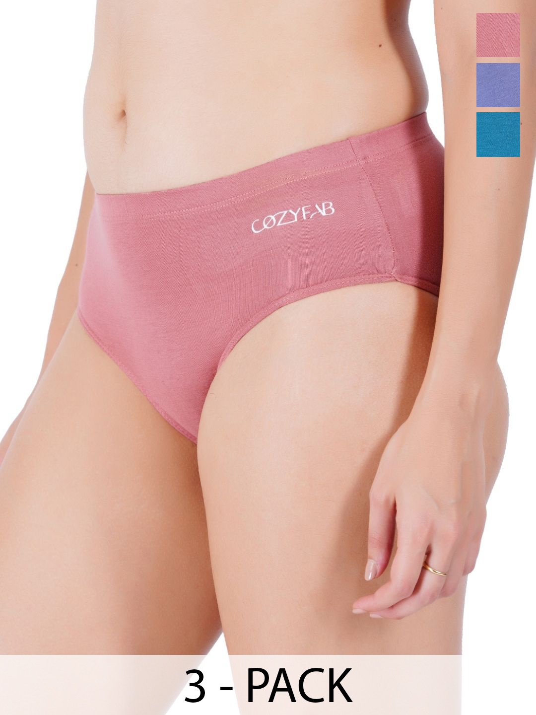 

CozyFab Pack of 3 Mid-Rise Hipster Briefs CF-H- Teal Pink Lil
