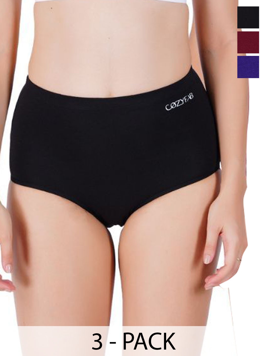 

CozyFab Pack of 3 anti Bacterial High Waist Hipster Briefs-CF-HH-Blk Mar Vio, Blue