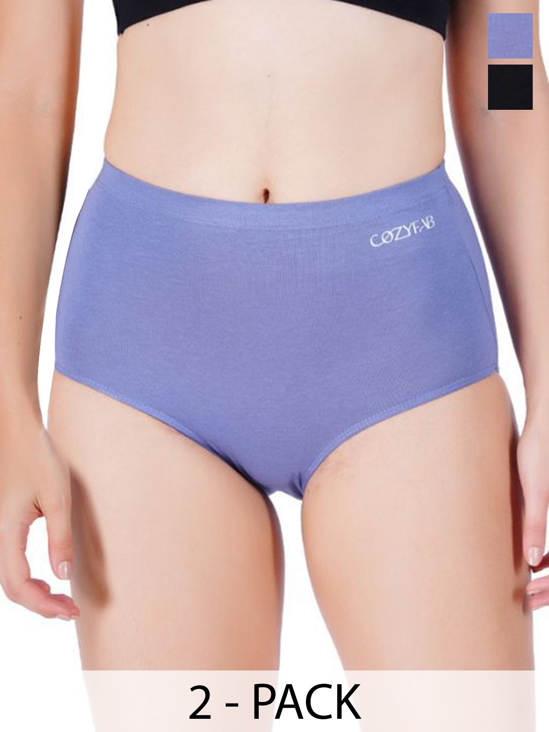 

CozyFab Pack Of 2 High Rise Hipster Briefs, Black
