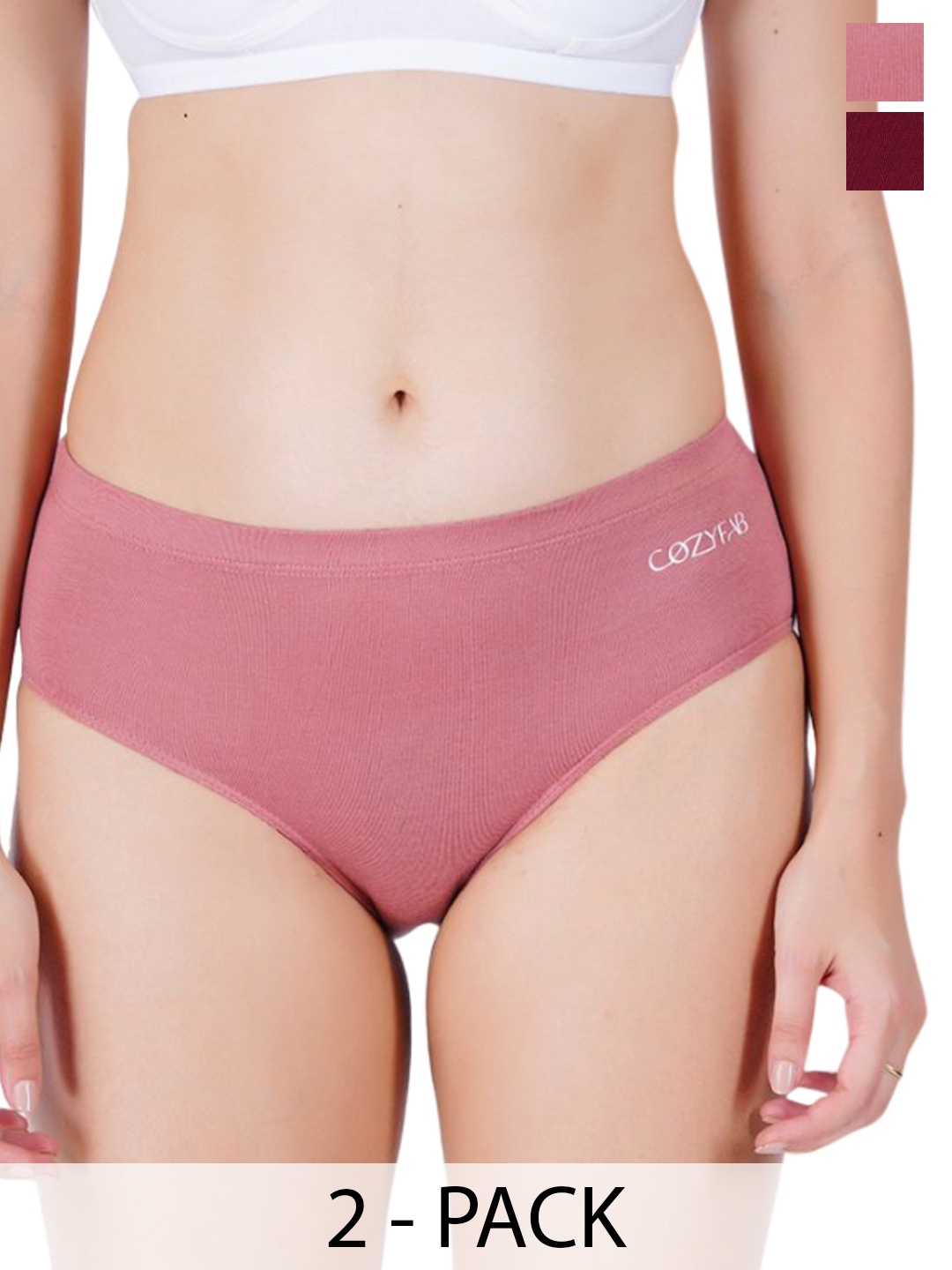 

CozyFab Women Pack of 2 Mid-Rise Cotton Hipster Briefs, Maroon
