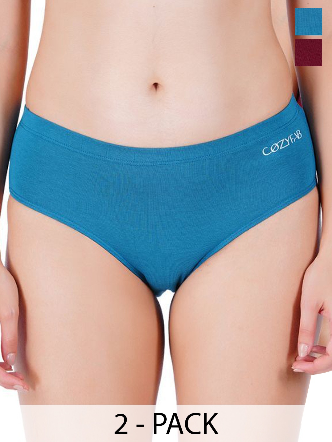 

CozyFab Women Pack of 2 Mid-Rise Hipster Brief, Blue