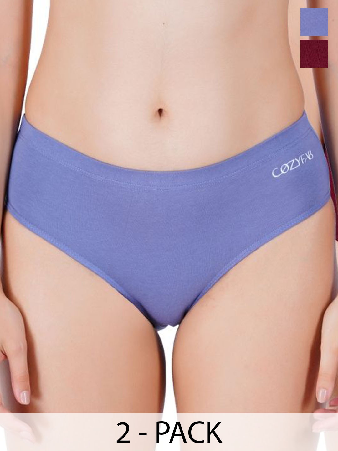 

CozyFab Women Pack Of 2 Mid-Rise Hipster Briefs, Maroon