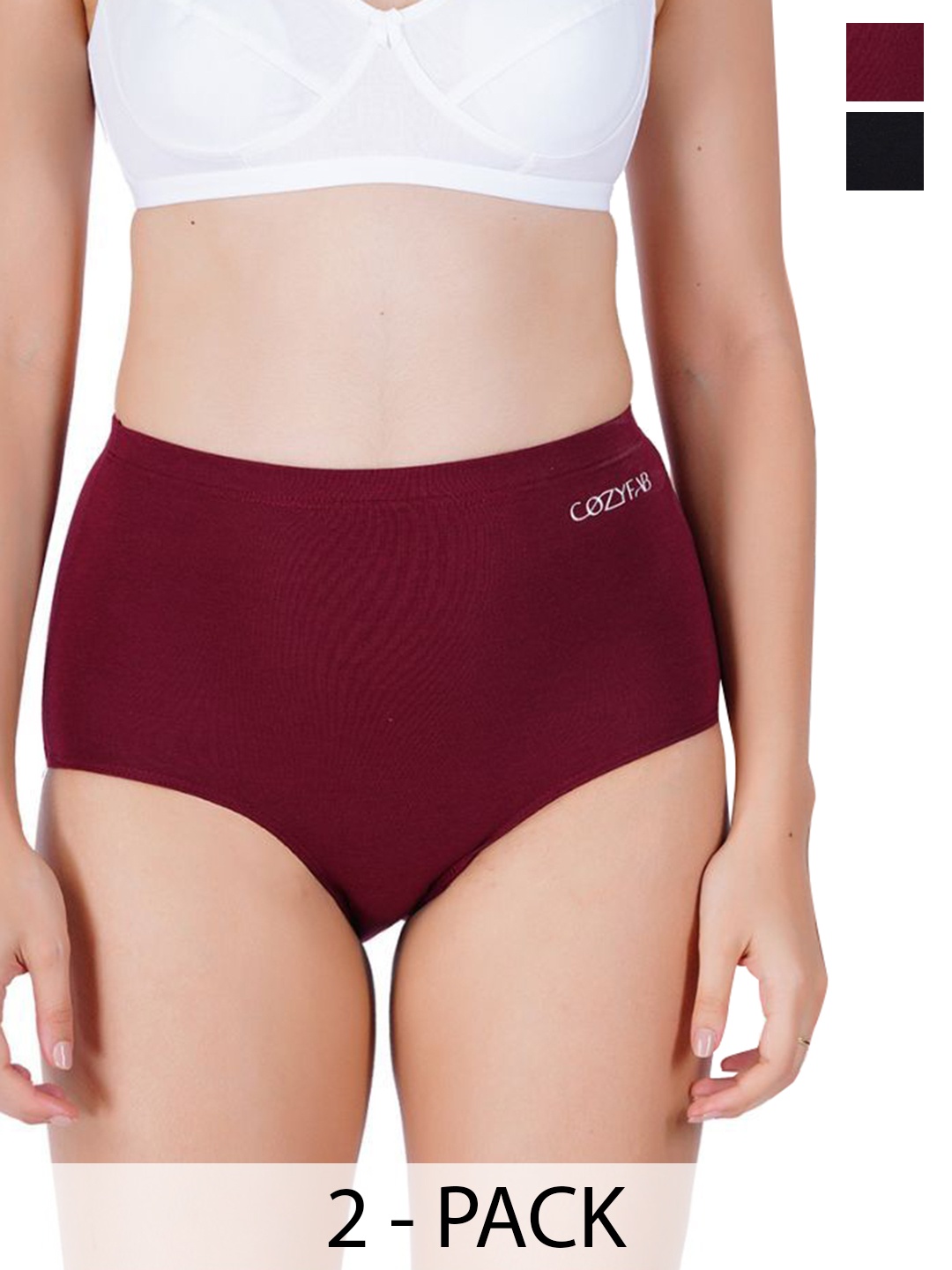 

CozyFab Women Anti Bacterial Pack of 2 Mid-Rise Cotton Hipster Briefs, Maroon