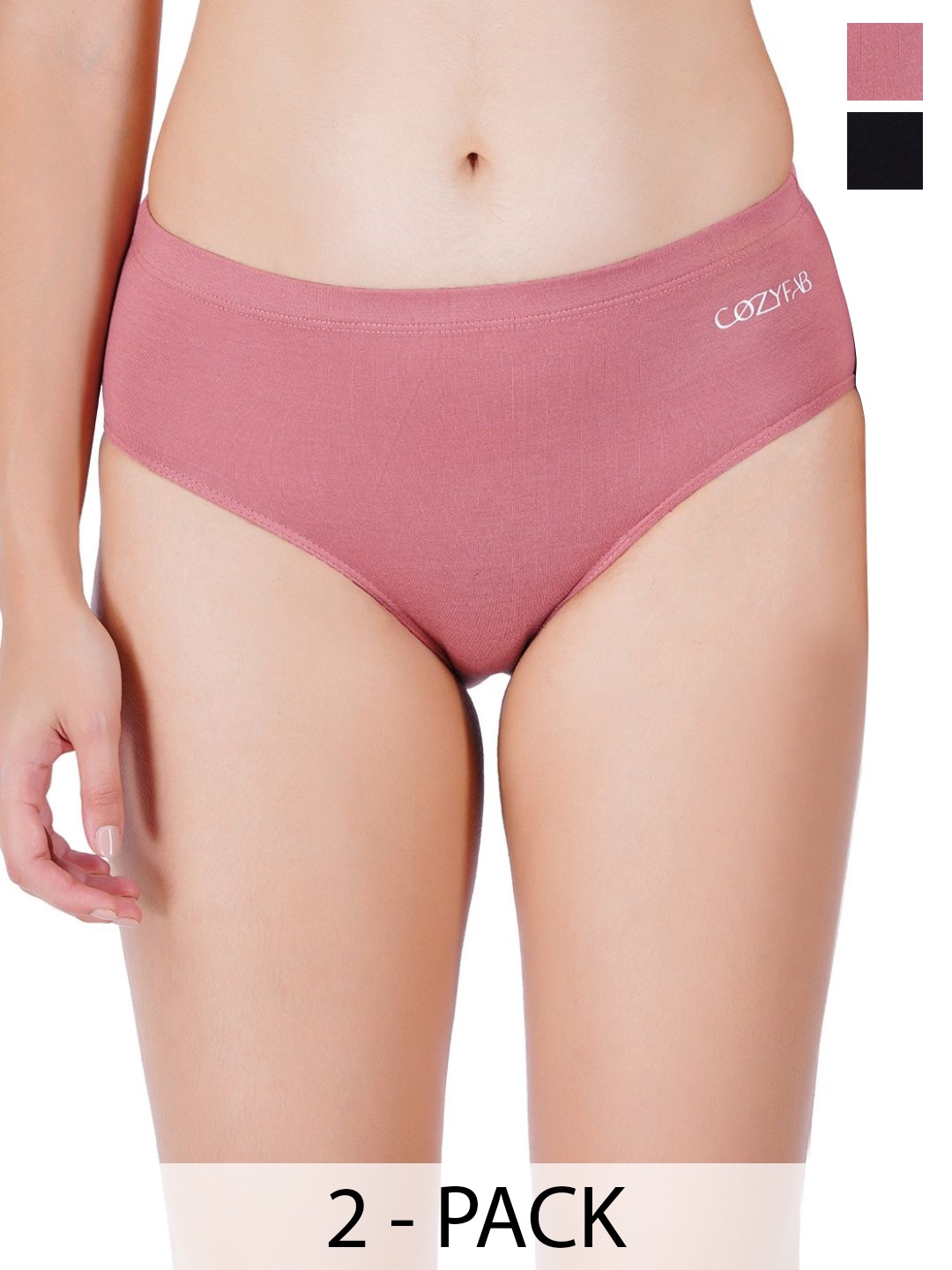 

CozyFab Women Anti Bacterial Pack of 2 Mid Rise Hipster Briefs, Pink
