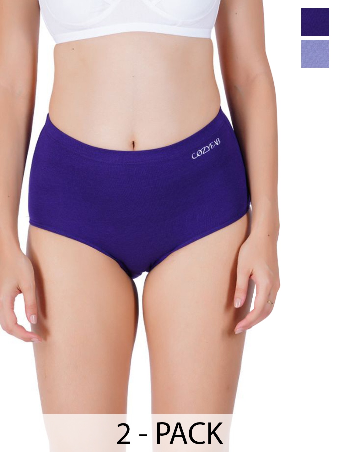 

CozyFab Pack of 2 Anti Bacterial High Waist Hipster Briefs-CF-HH-Lil Vio, Blue