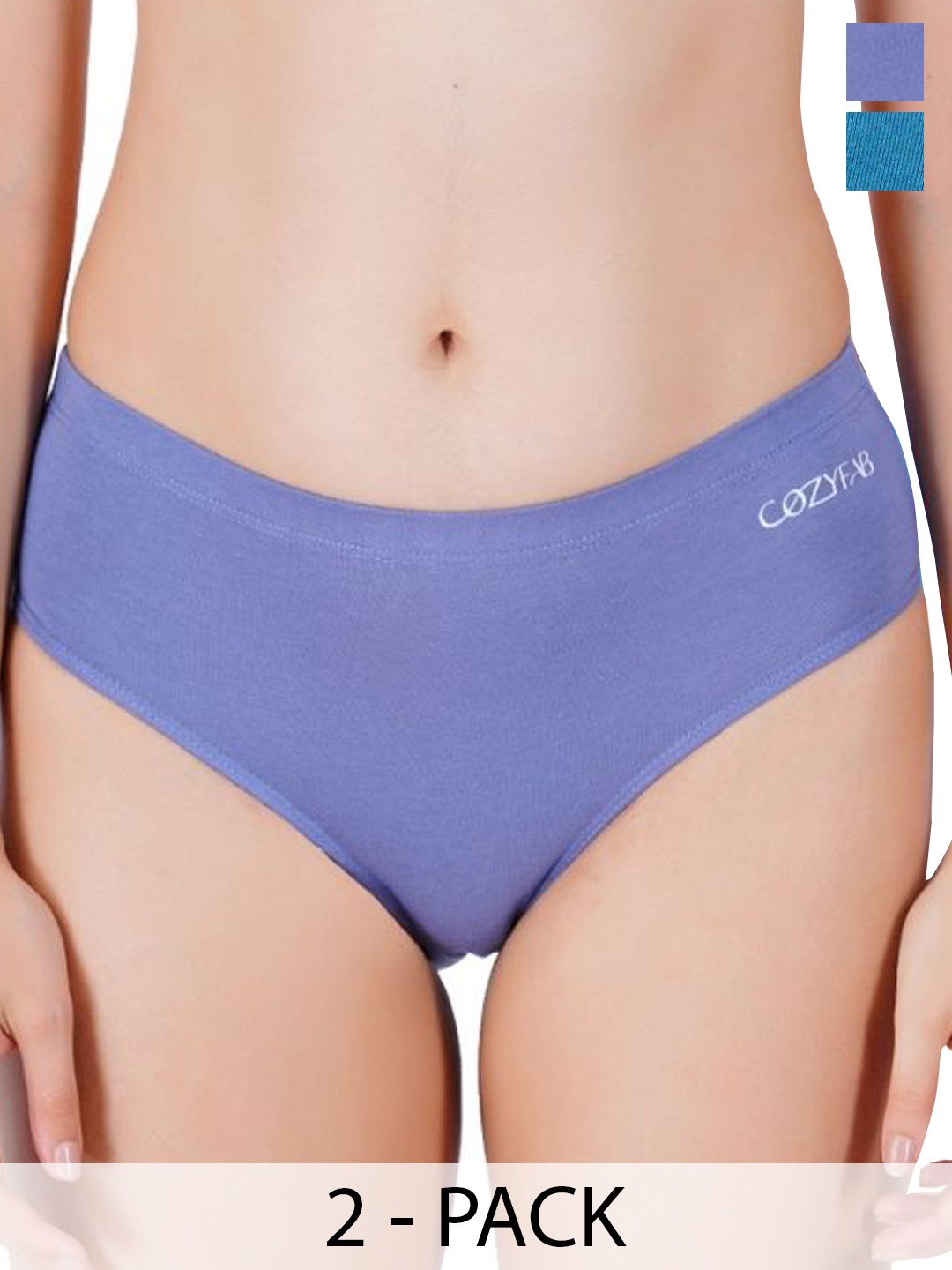 

CozyFab Women Anti Bacterial Pack of 2 Mid-Rise Hipster Briefs CF-H-Lil Teal, Blue