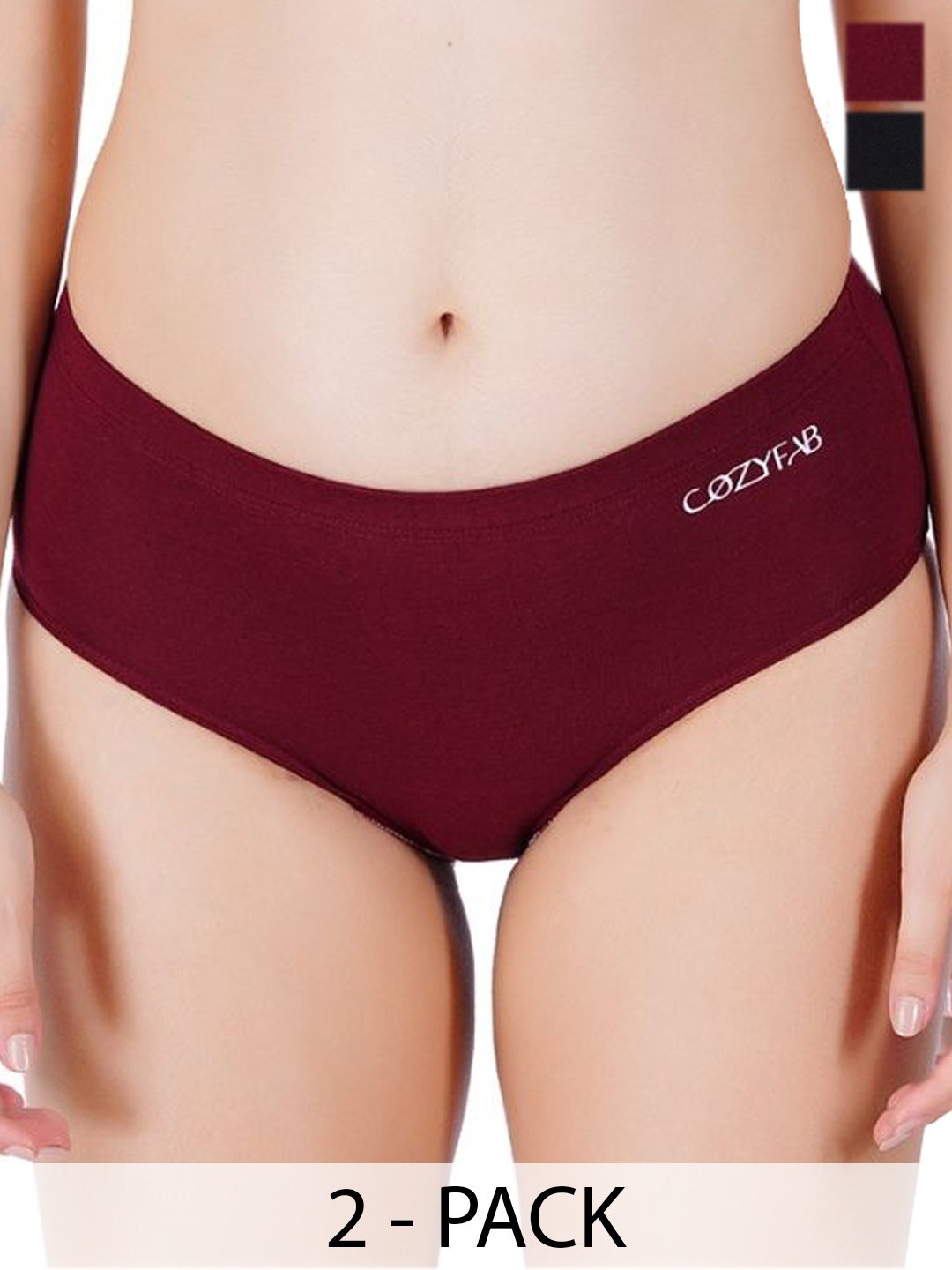 

CozyFab Pack Of 2 Hipster Briefs CF-H-Mar Blk, Maroon