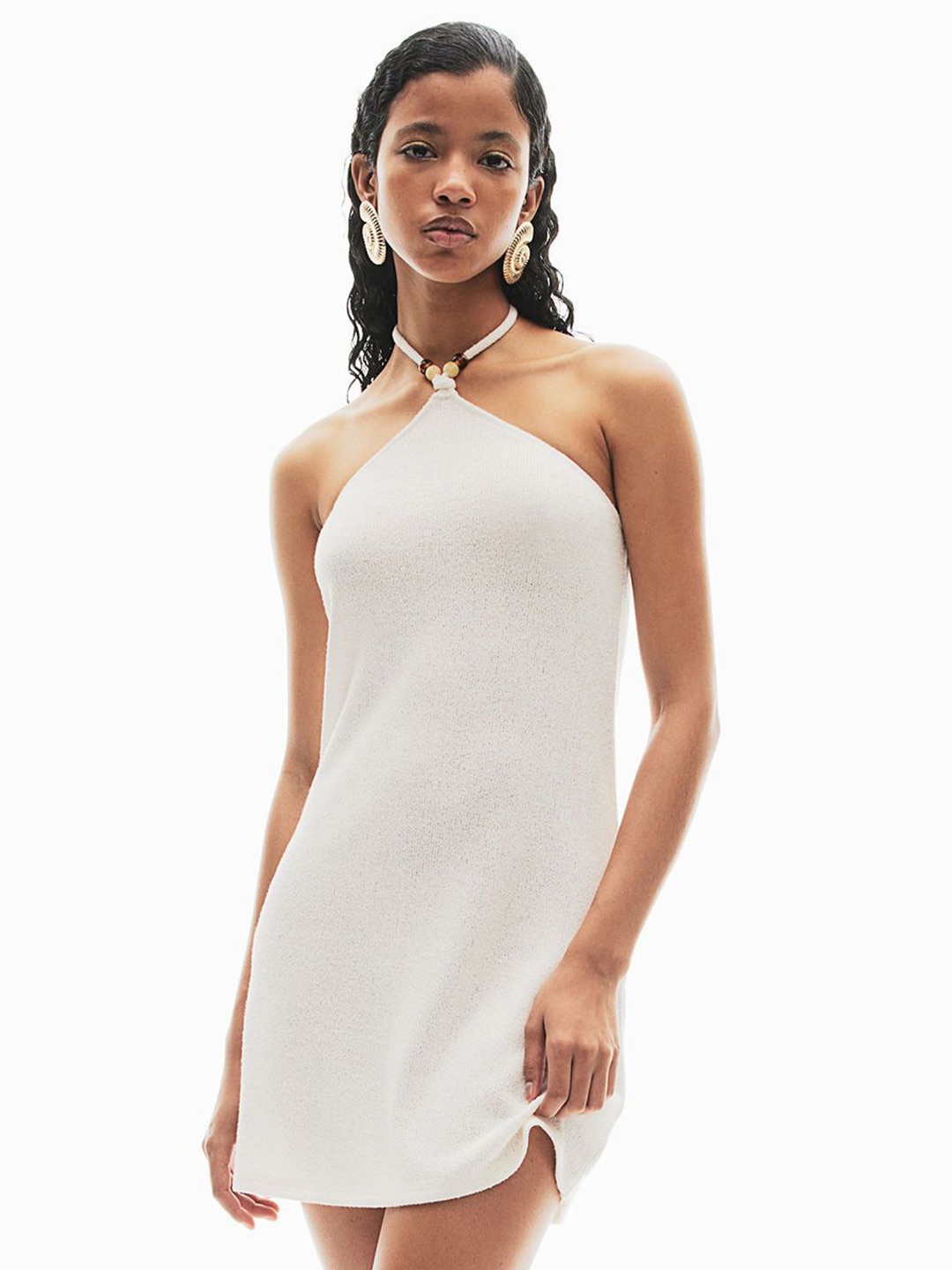 

H&M Bead-Detail Halter Neck Sheath Dress, White