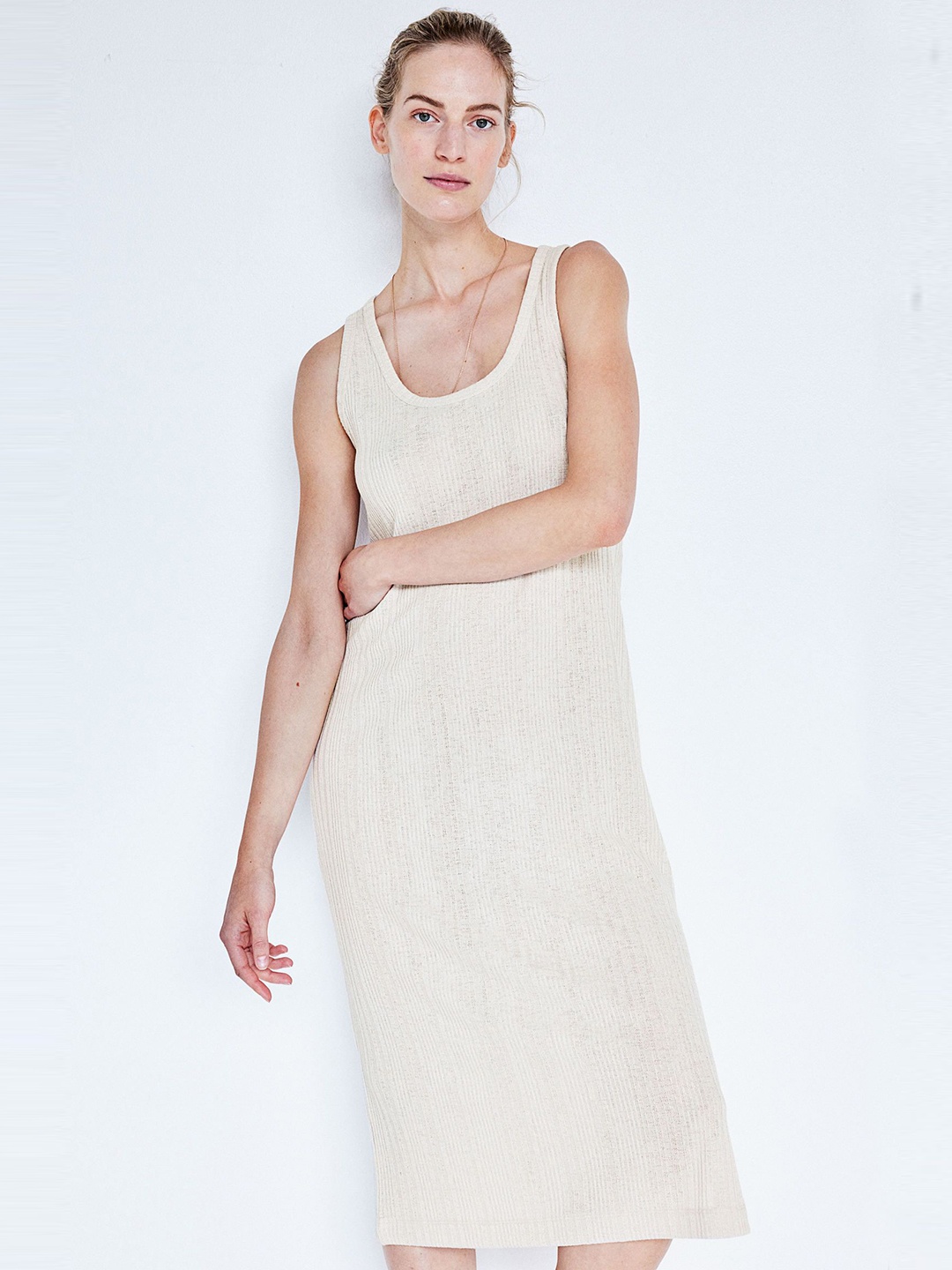 

H&M Mama Ribbed-Knit Sheath Dress, Beige