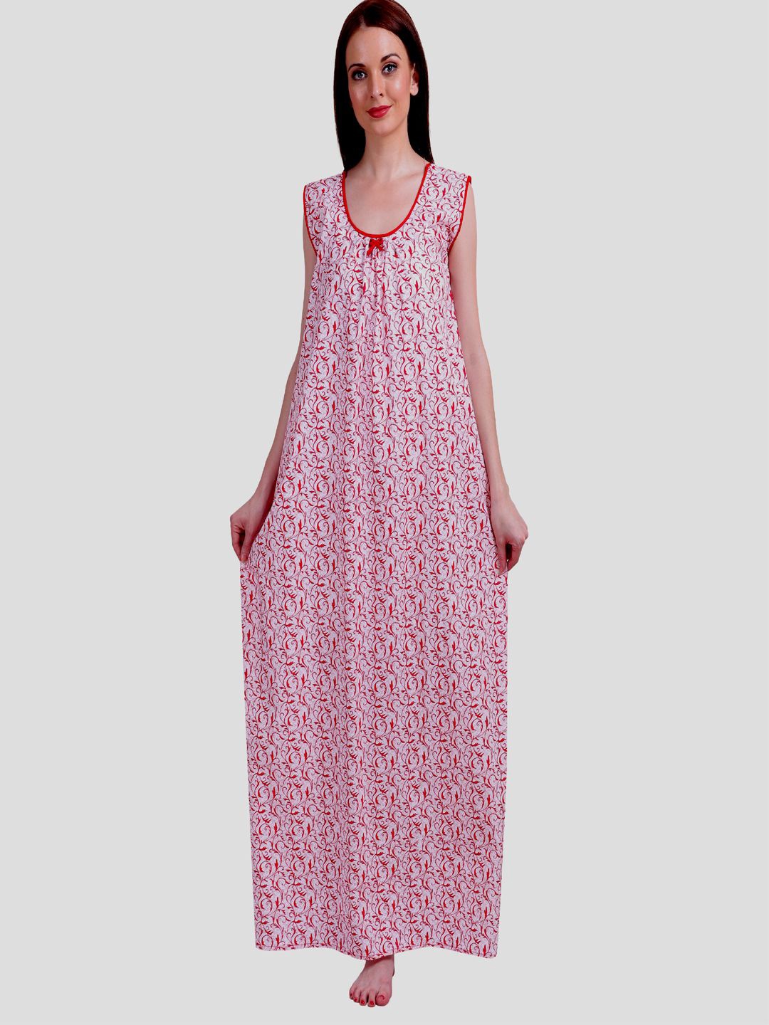 

Breezly Women Printed Scoop Neck Sleeveless Maxi Nightdress, Red