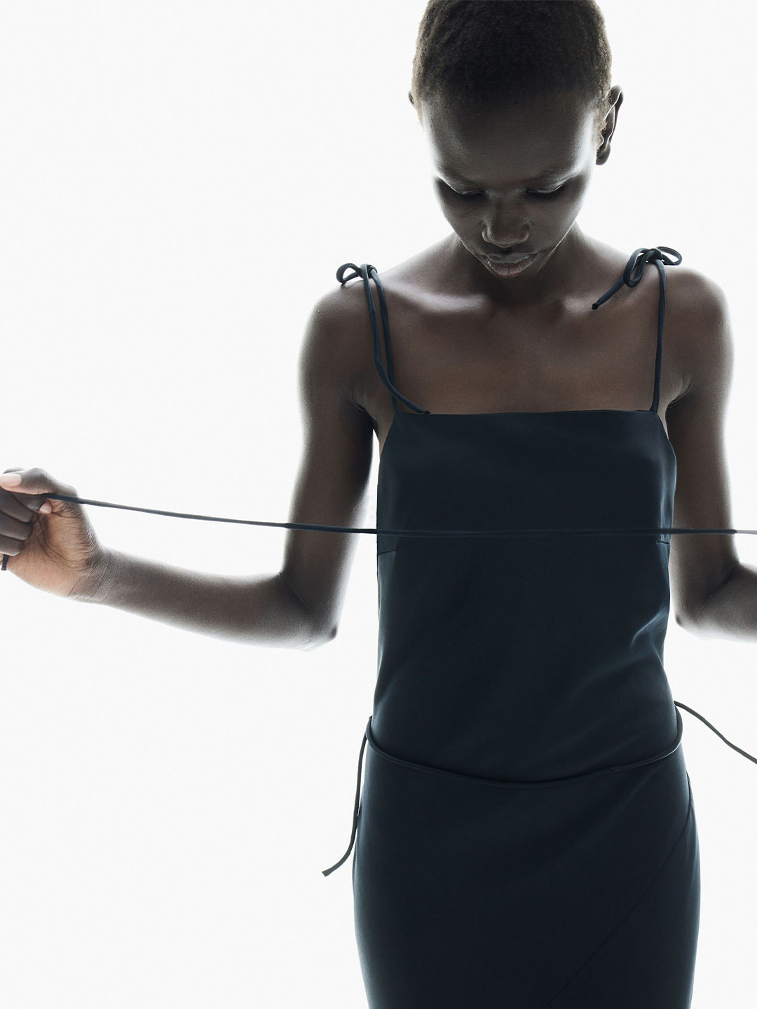 

H&M Tie-Detail Satin Slip Maxi Dress, Black