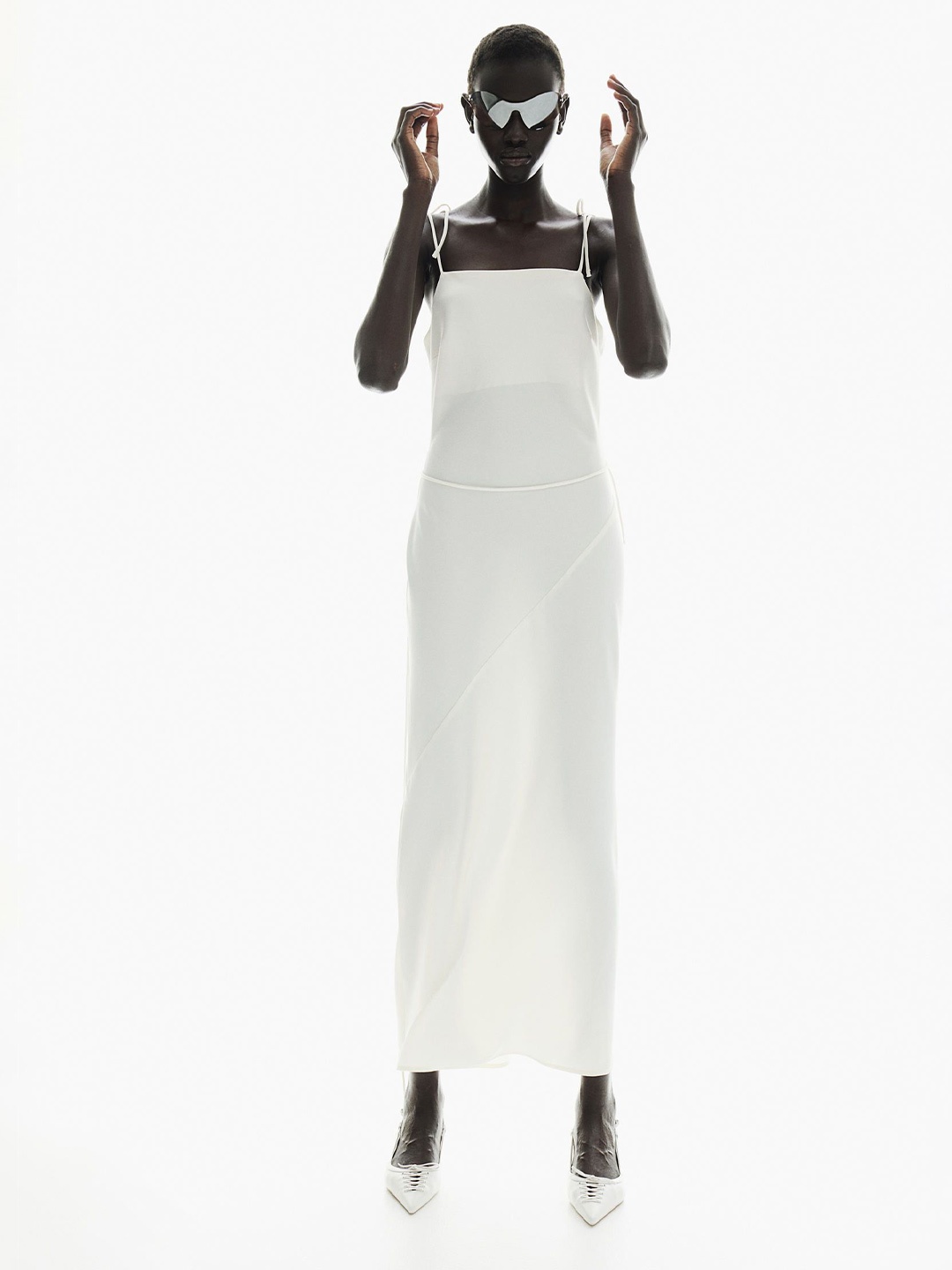 

H&M Tie-Detail Satin Slip Sheath Dress, White