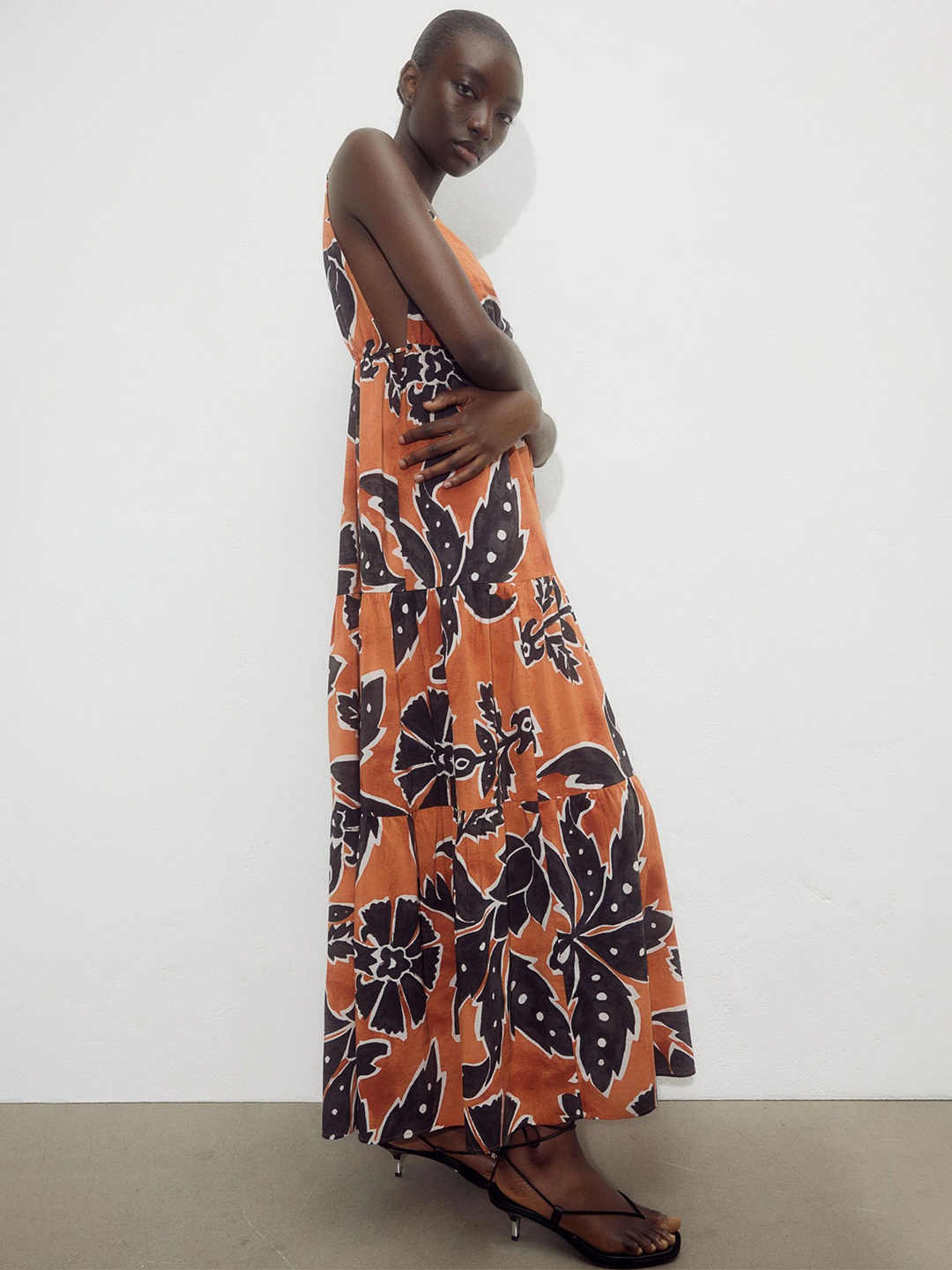 

H&M Printed Long Strappy Dress, Orange