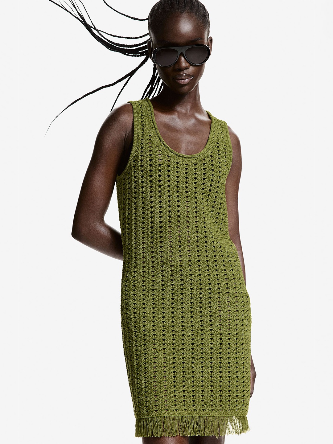 

H&M Crochet-Look Dress, Green