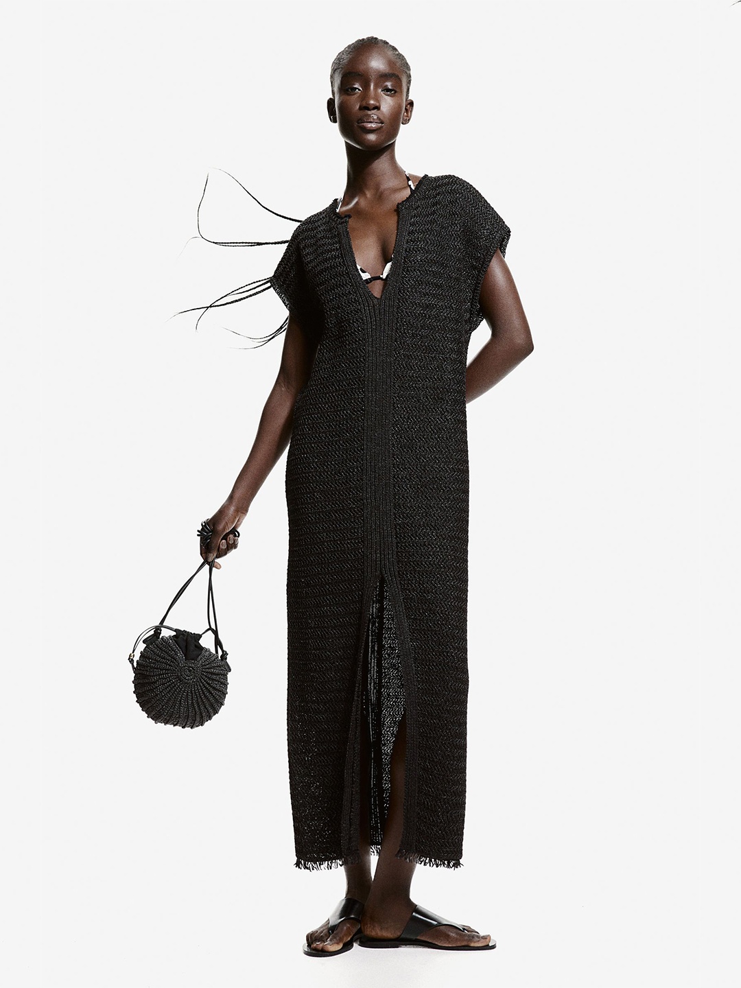 

H&M Raffia-Look Kaftan Dress, Black