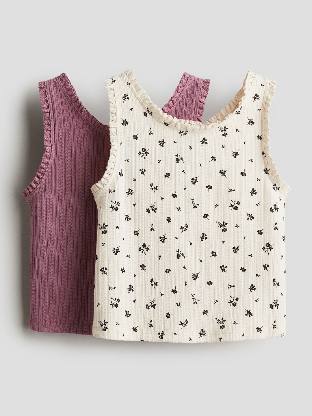 

H&M Girls Pack Of 2 Printed Lace-Trimmed Vest Tops, Mauve