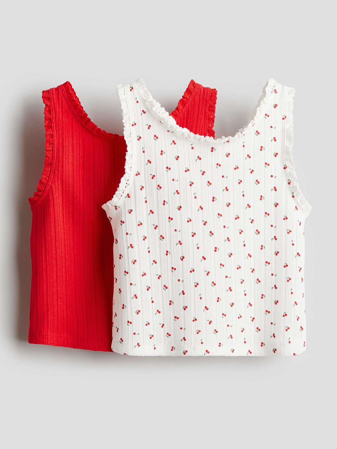 

H&M Girls 2-Pack Lace-Trimmed Vest Tops, White