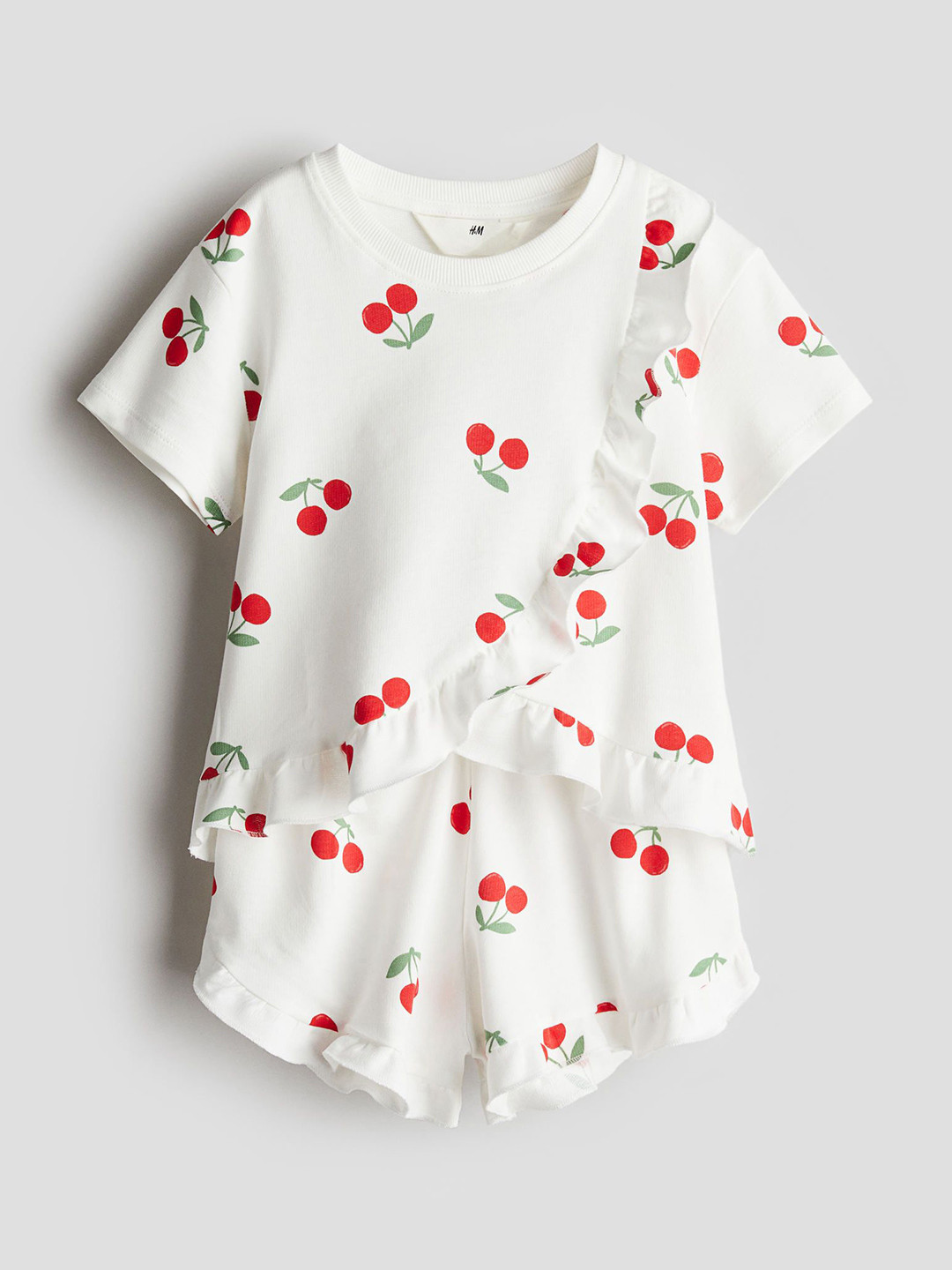 

H&M 2-Piece Frill-Trimmed Sweatshirt Set, White