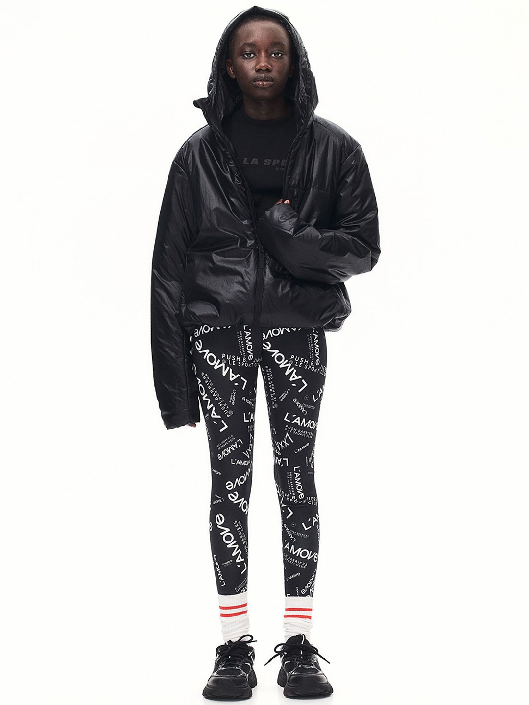 

H&M Girls DryMove Typography Printed Sports Leggings, Black