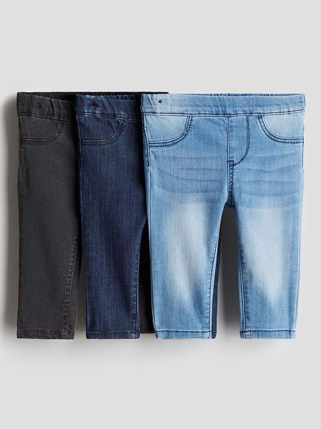 

H&M Girls Pack Of 3 Denim Treggings, Blue