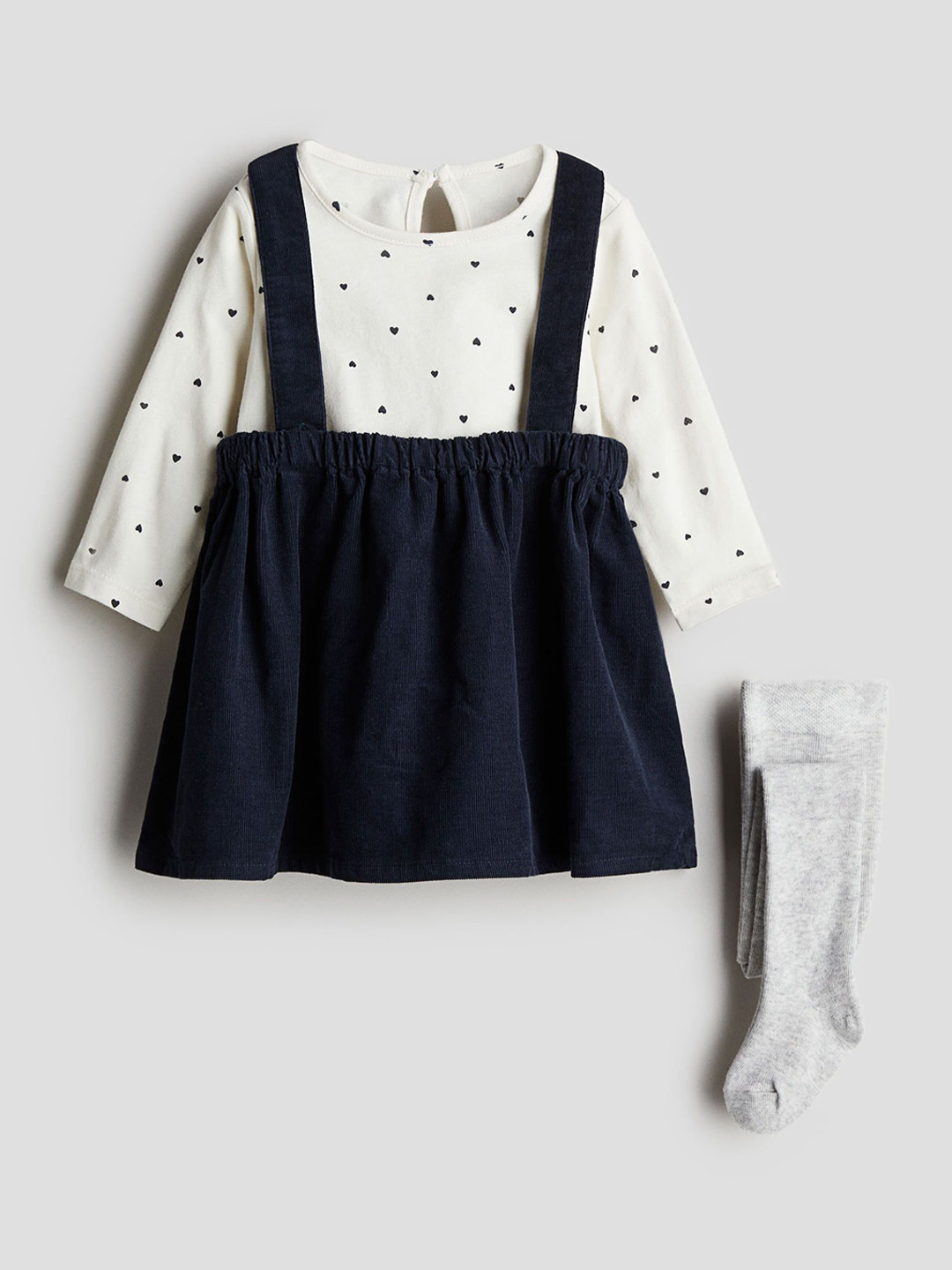 

H&M Girls Printed Pure Cotton Top and Shorts with Tights, Blue