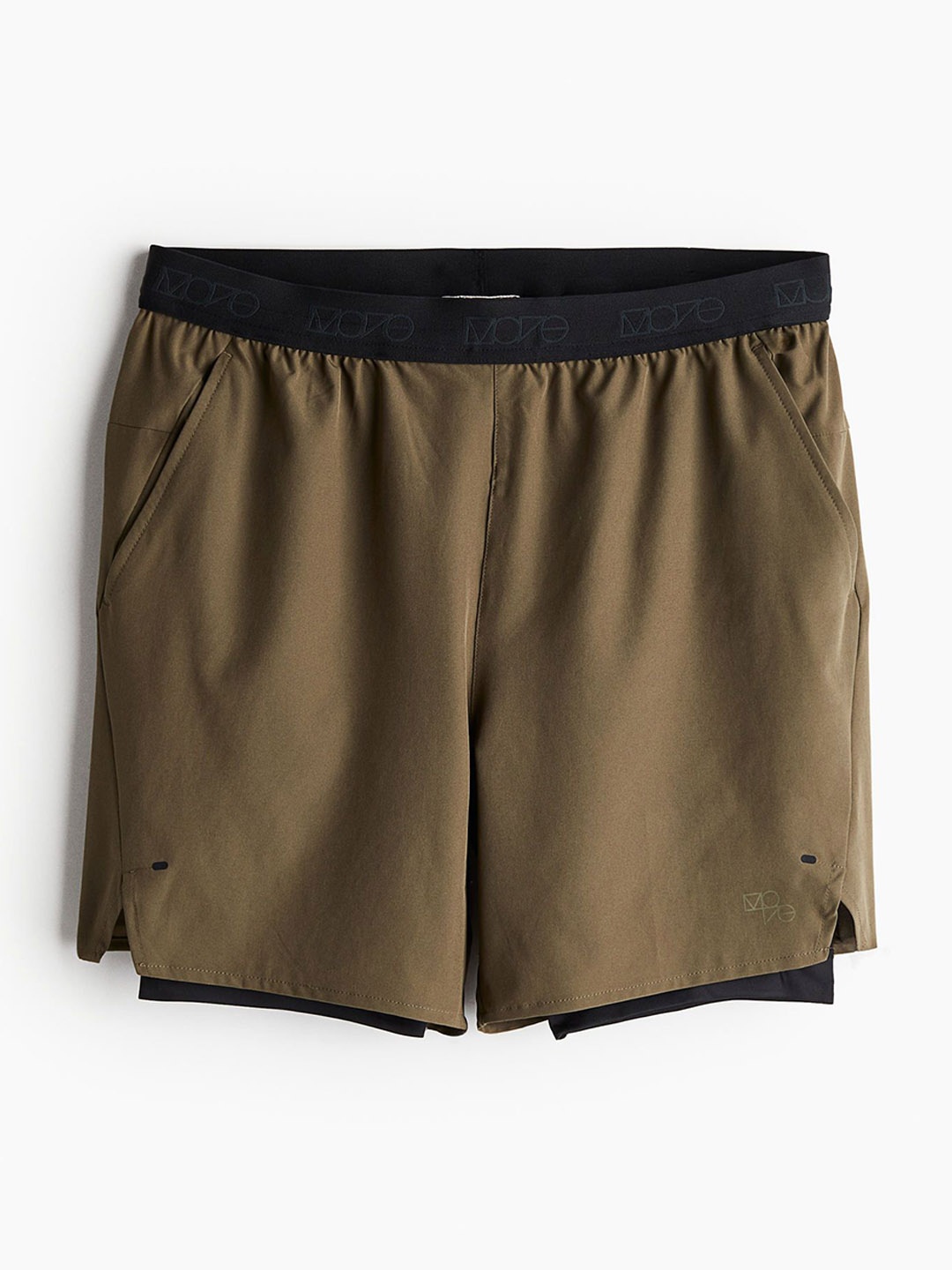 

H&M Men DryMove 2-In-1 Sport Shorts In 4-Way Stretch, Green